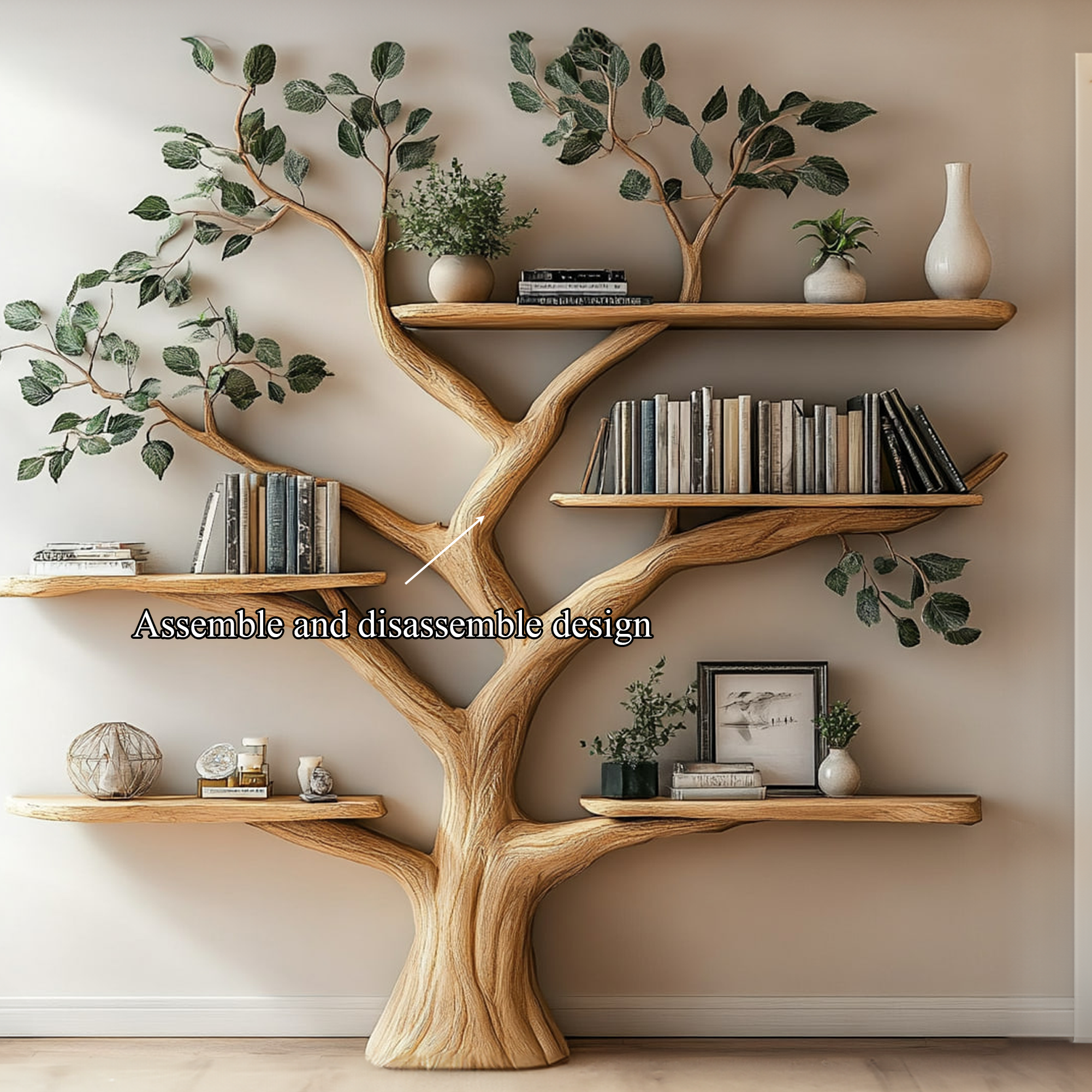 Handcrafted Tree Bookshelf Wall-Mounted Furniture Living Room