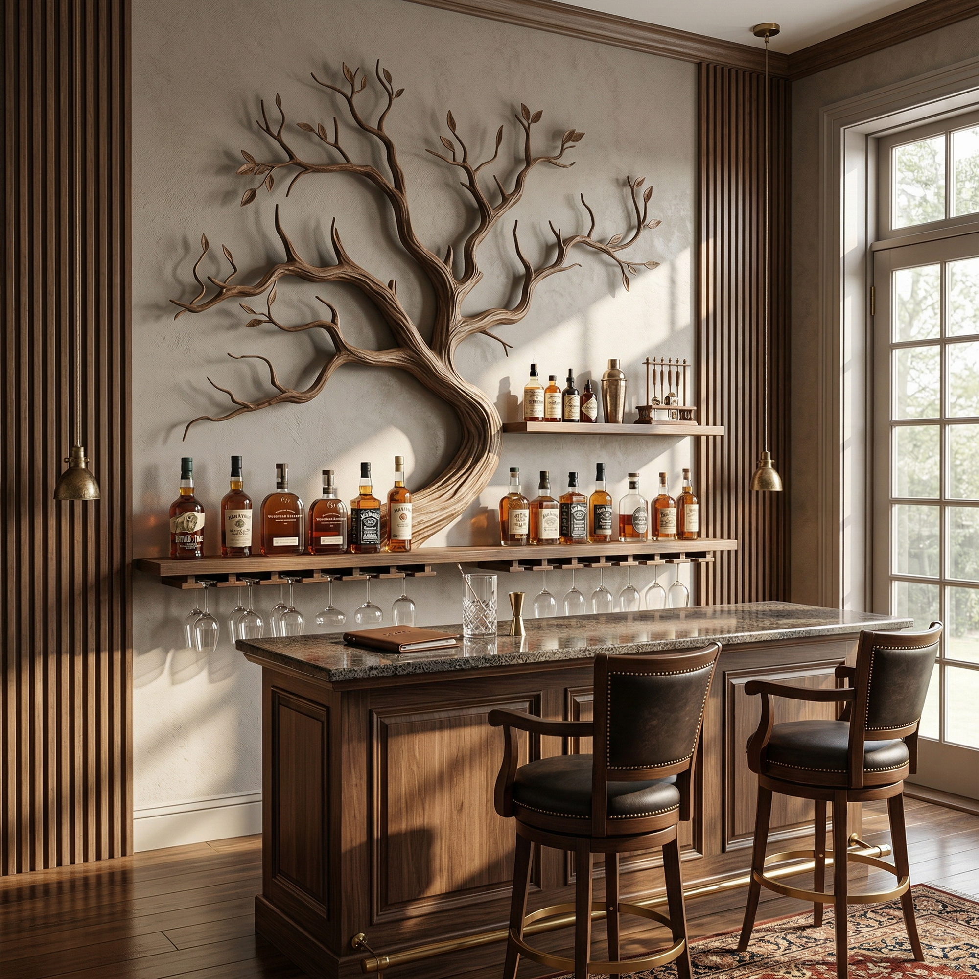 Artistic Tree Branch Wine Rack Wooden Wall Shelf For Kitchen Dining Room Bar