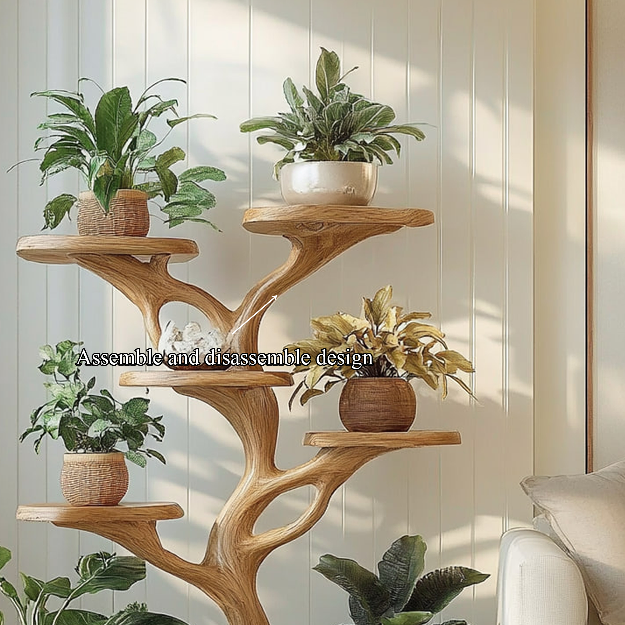 Rustic Organic Tree Plant Stand Living Room