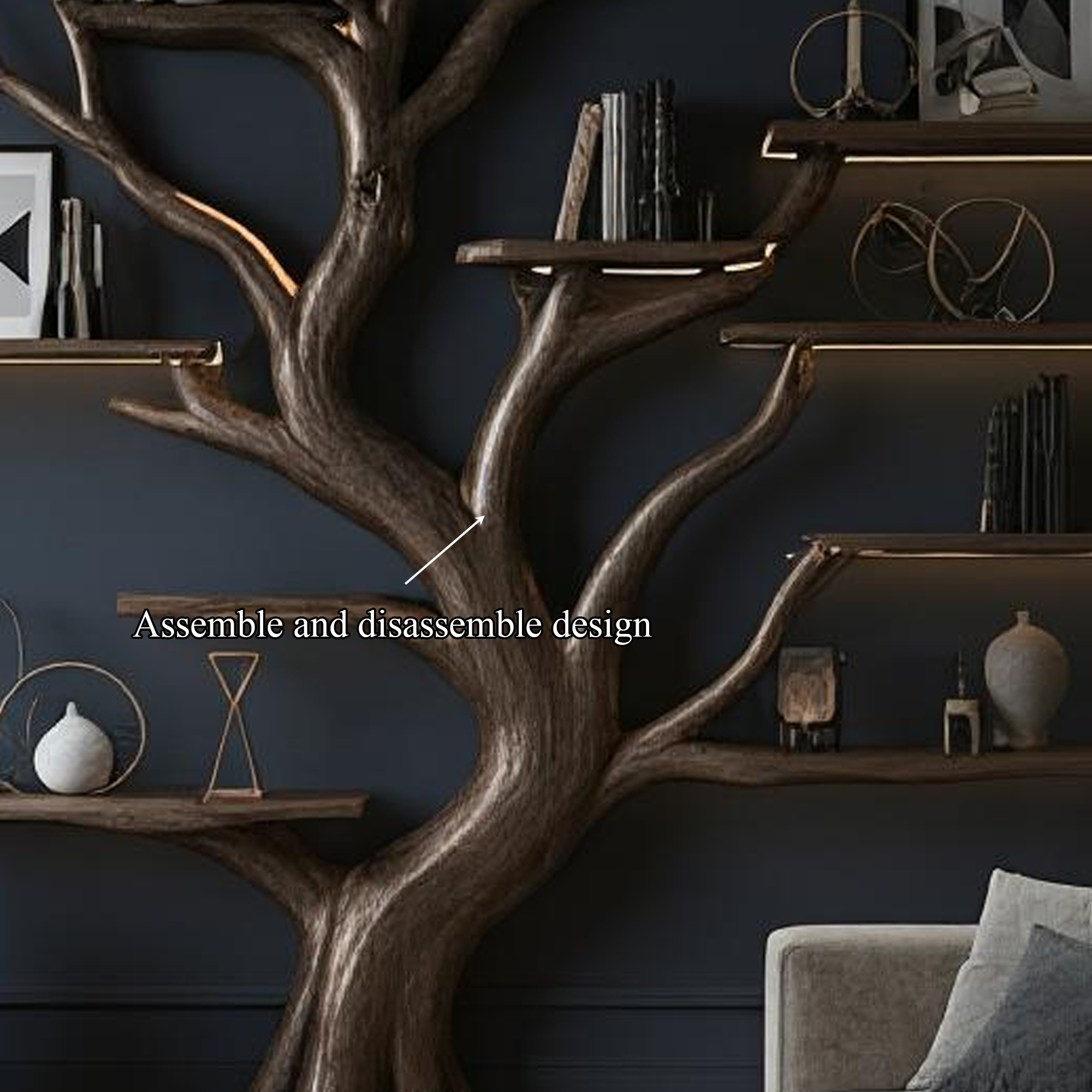 Rustic Tree Inspired Shelf Living Room Reading Nook Decor