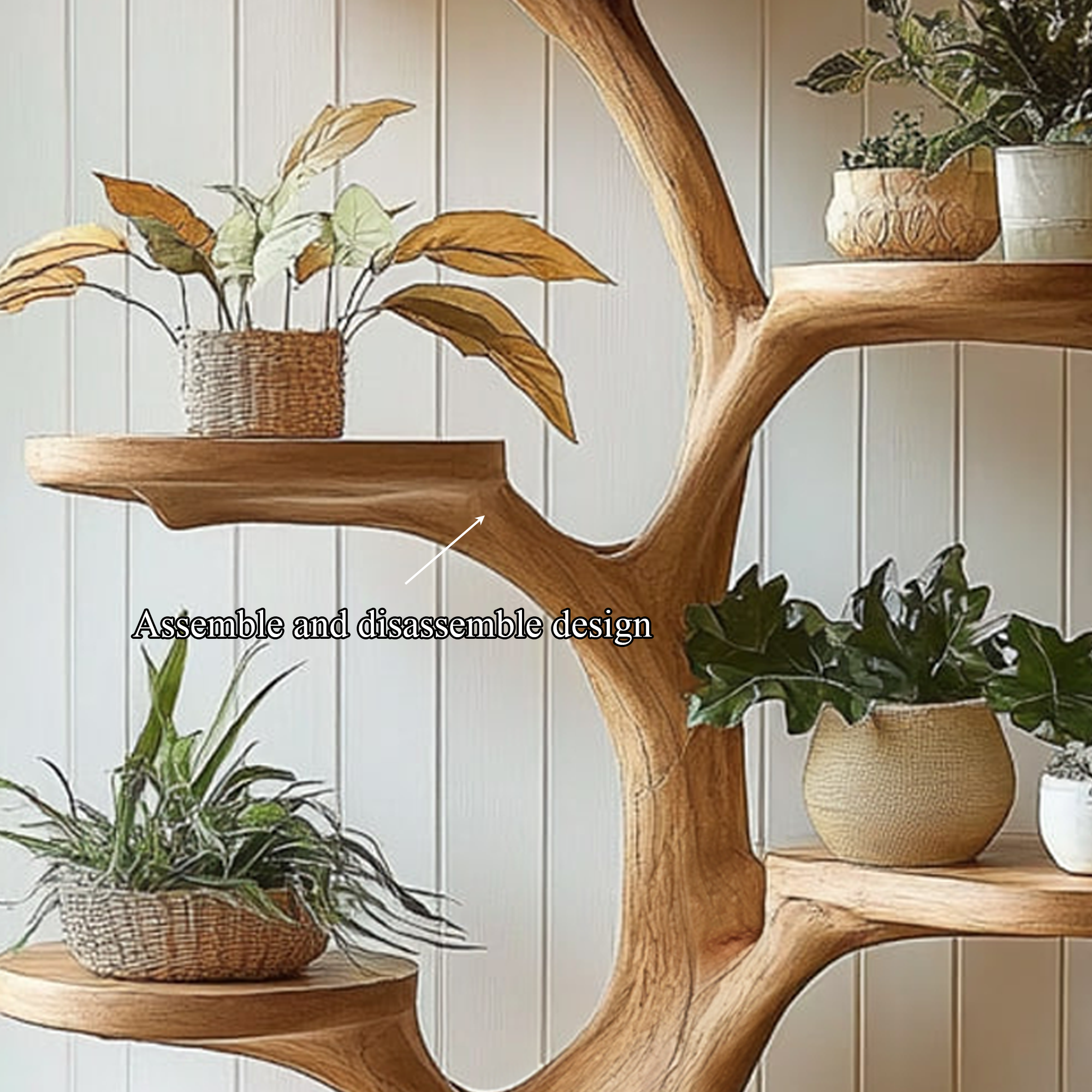 Rustic Tree Plant Shelf Indoor Green Display Living Room
