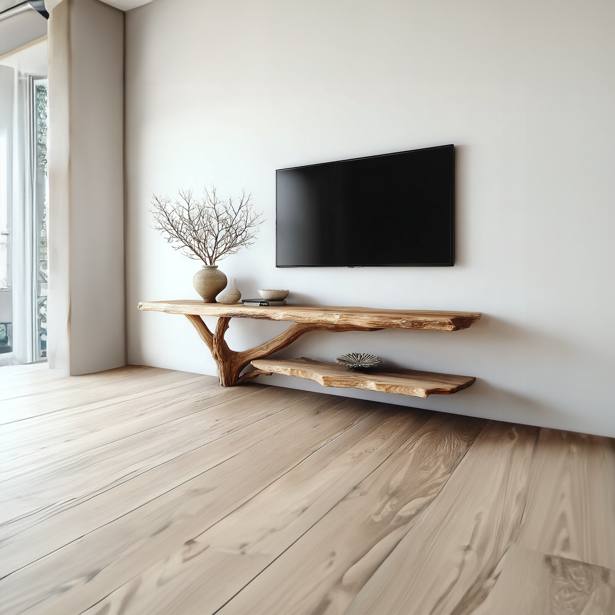 Rustic TV Console Two Tier Live Edge Apartment Space