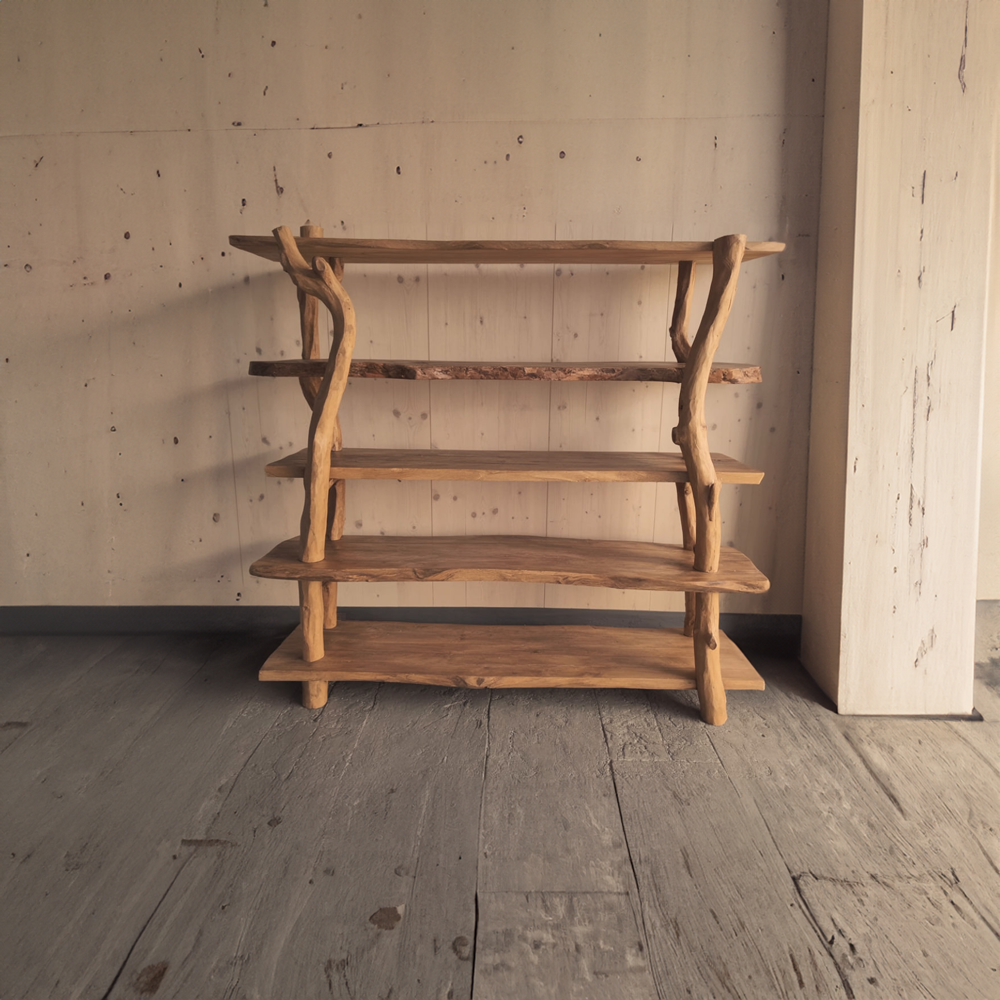 Rustic Wooden Branch Shelf Storage Living Room Or Dining Room