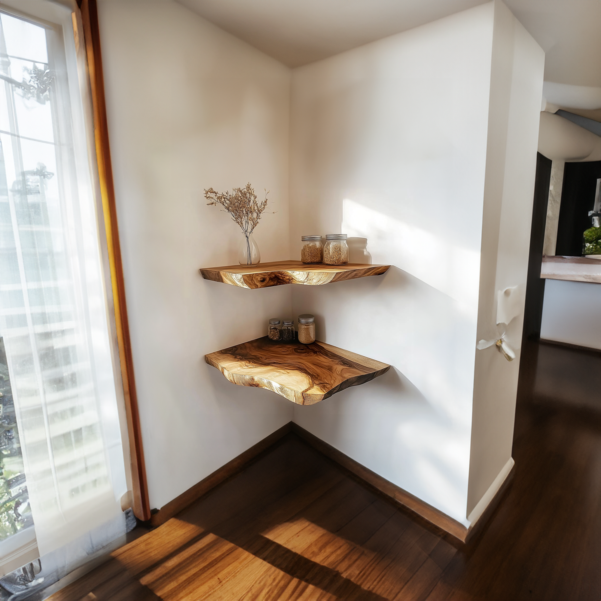 Rustic Live Edge Corner Wall Shelf Kitchen Or Dining Room