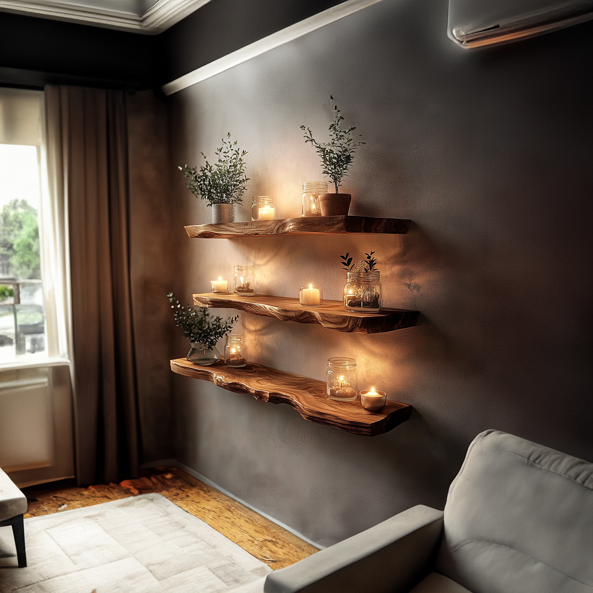 Rustic Live Edge Corner Floating Shelf Kitchen Or Living Room