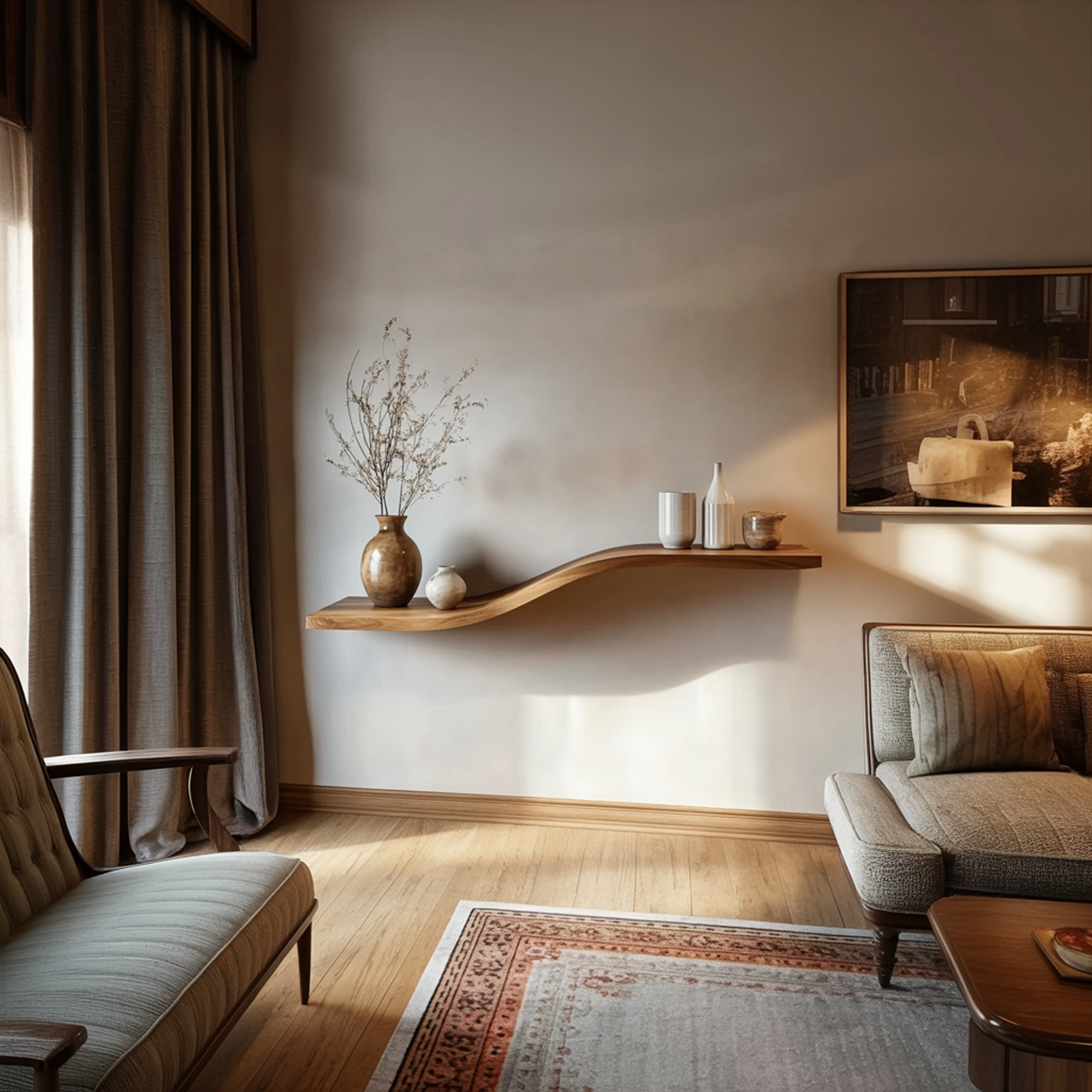 Curved Solid Wood Wall Shelf Minimal Organic Interior Decor