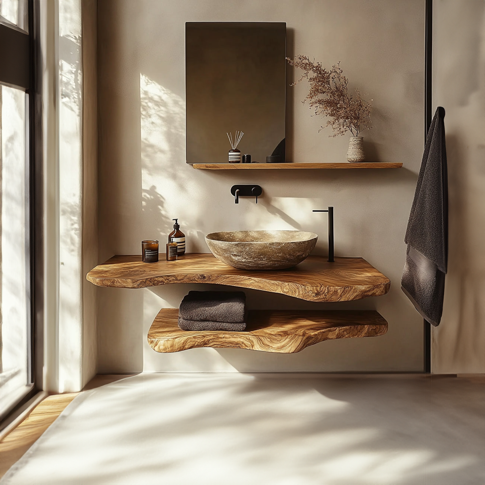 Mid Century Bathroom Vanity Shelf Solid Wood Bathroom Design