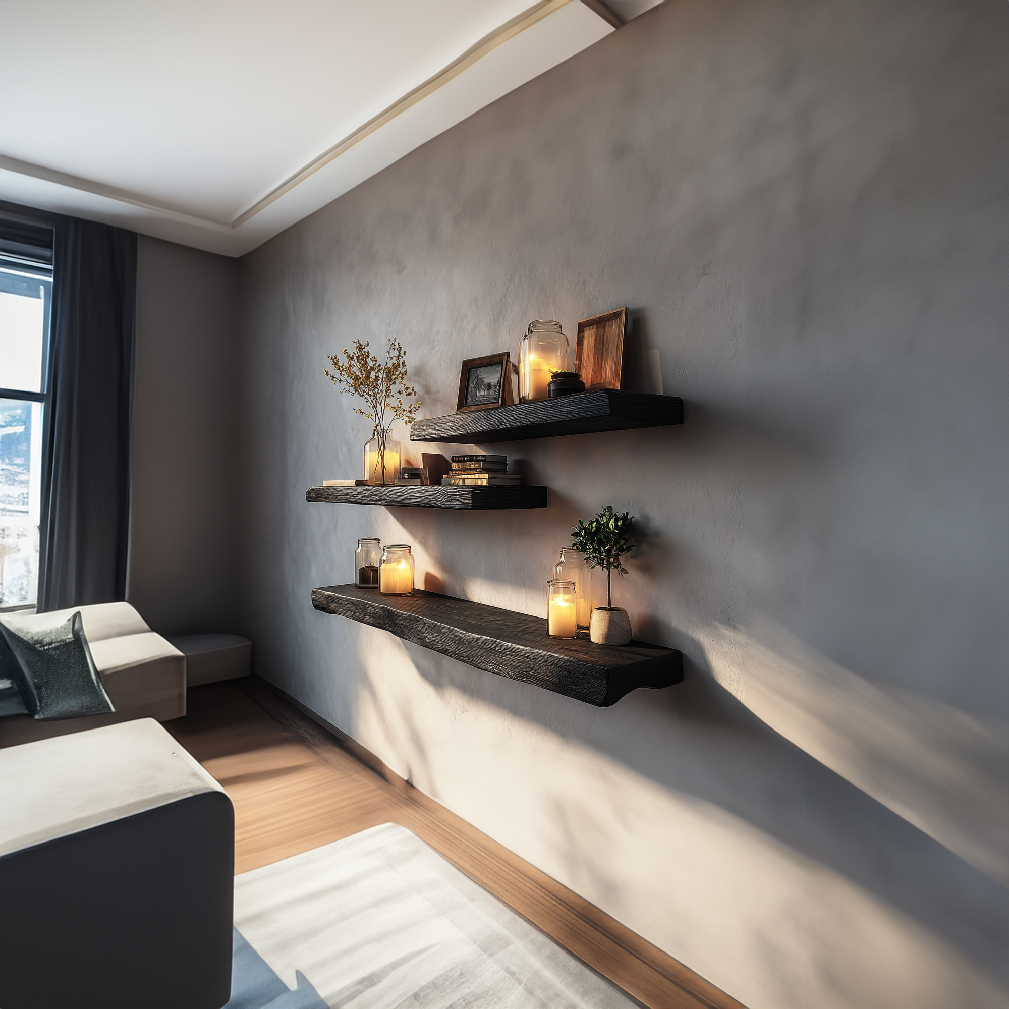 Rustic Floating Shelf Mood Light Living Room Or Bedroom