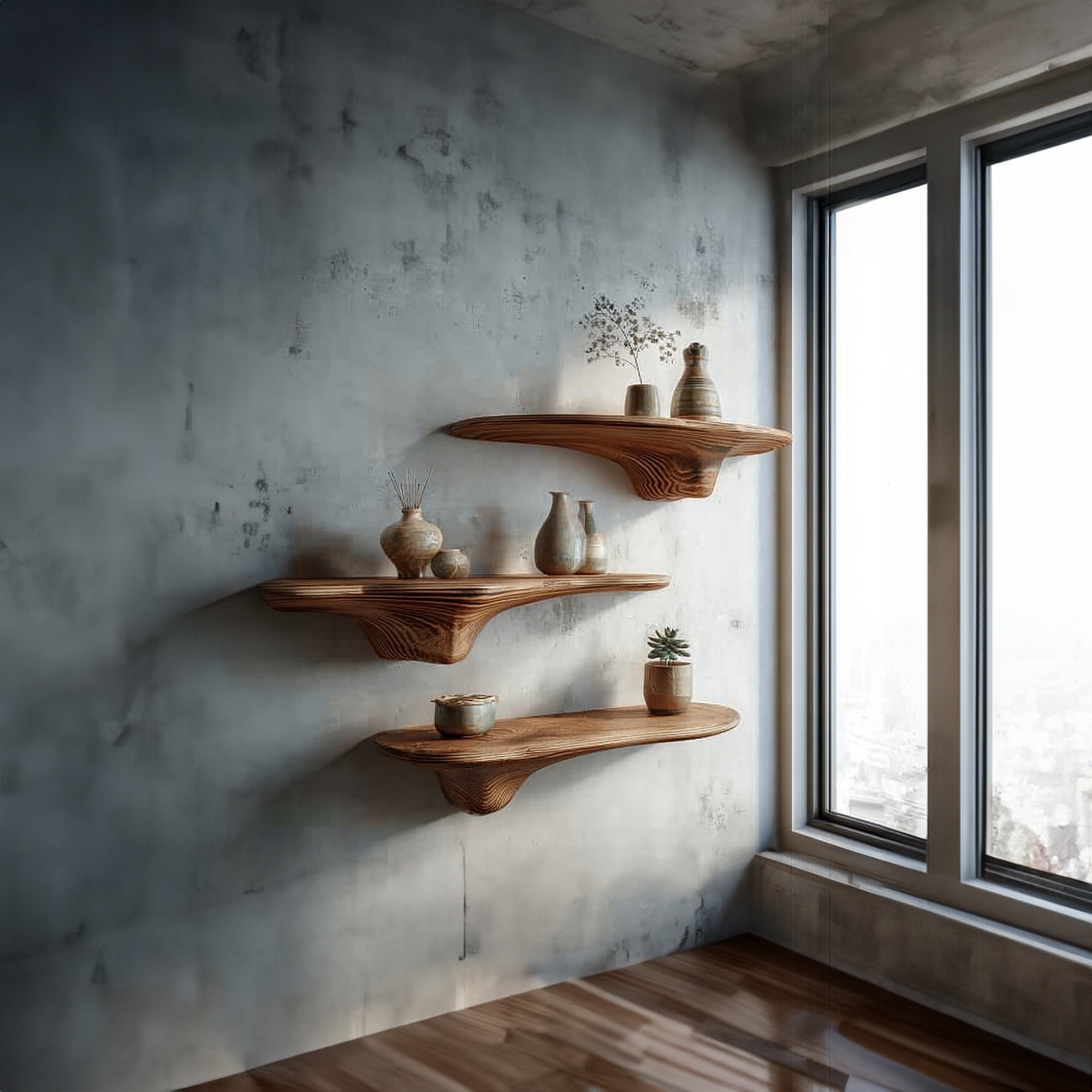 Rustic Mushroom Floating Shelves Office