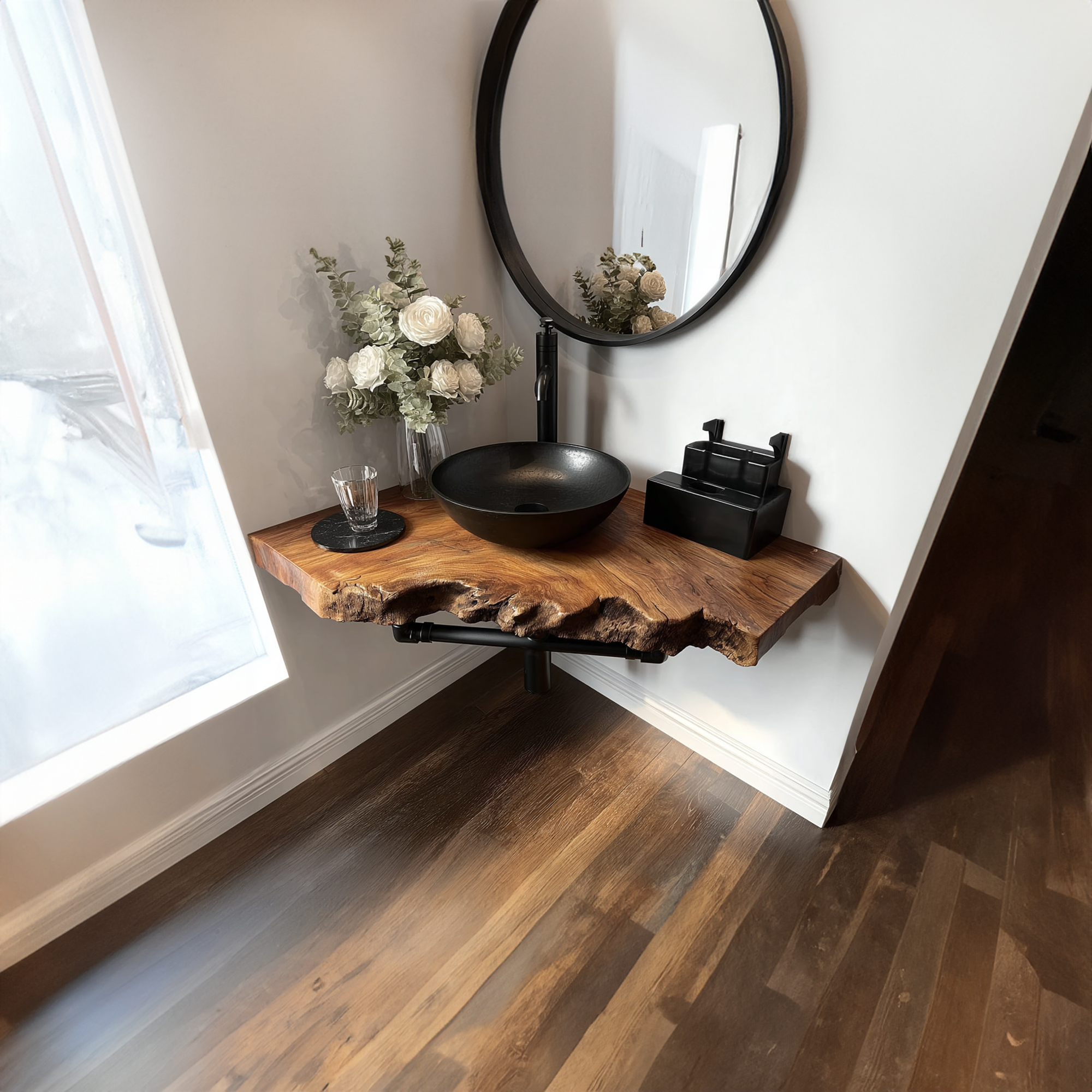 Mid Century Floating Shelf Narrow Washroom