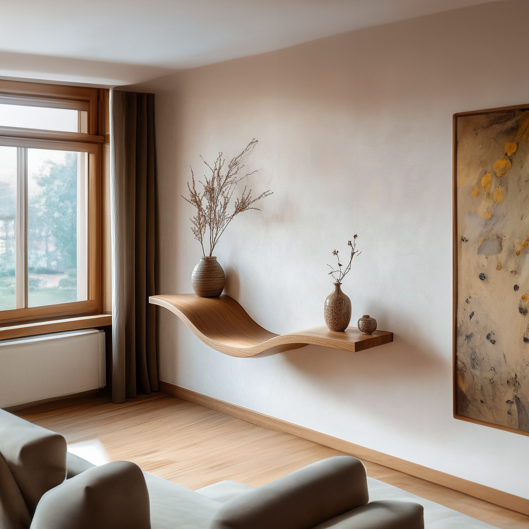 Modern Wave Wall Shelf For Living Room And Entryway