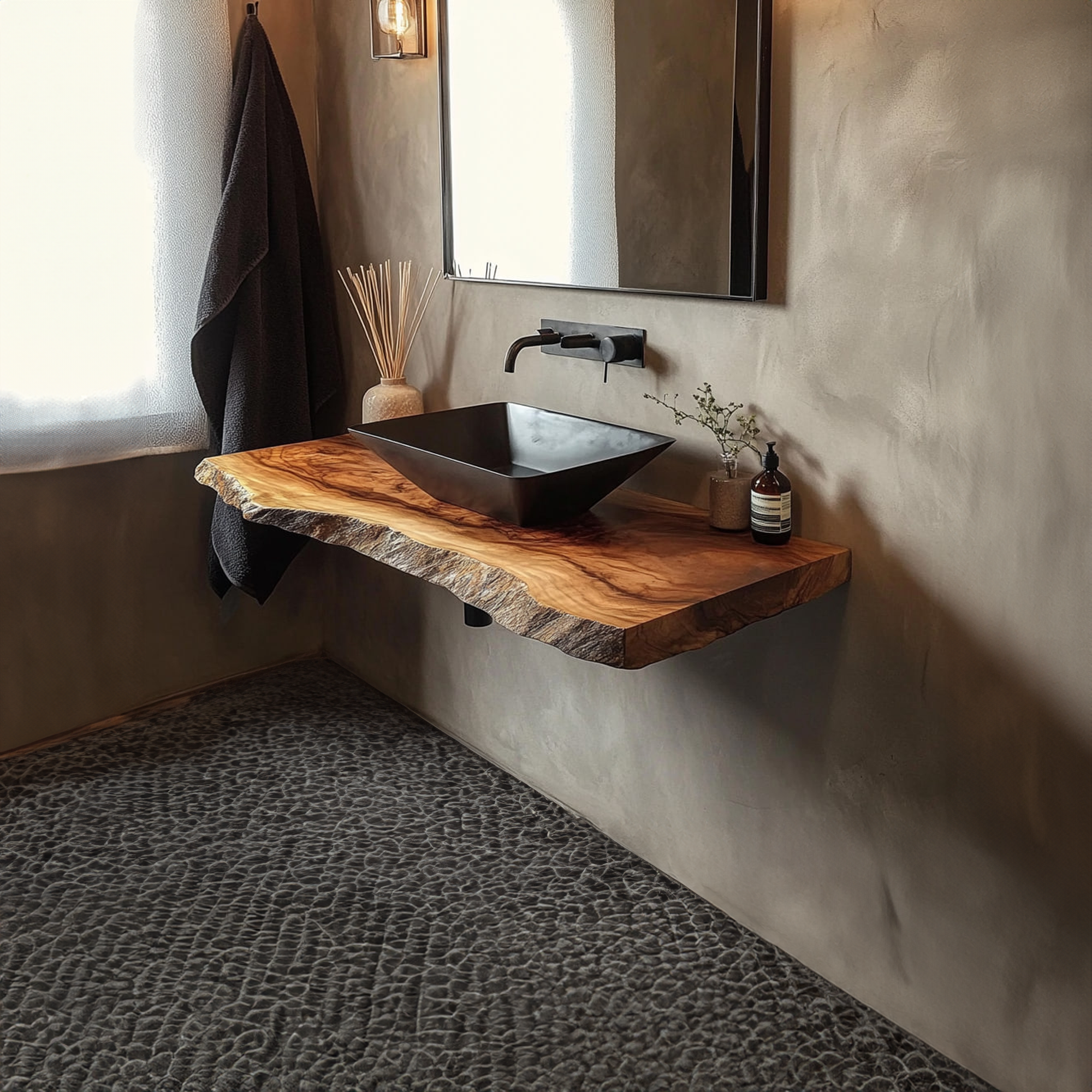 Rustic Bathroom Vanity Shelf Live Edge Wood Bathroom Display