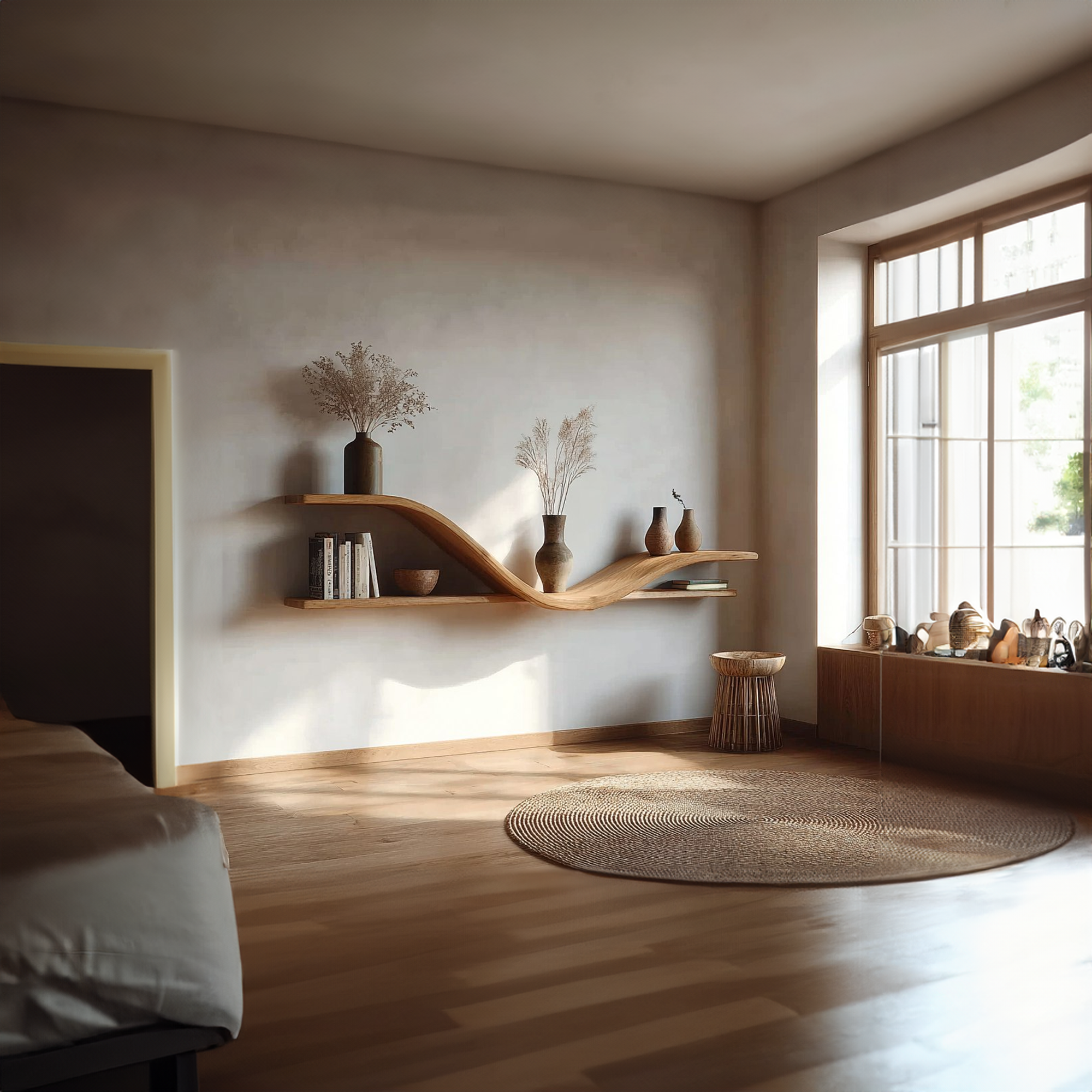 Organic Modern Curved Shelf Living Room Or Hallway