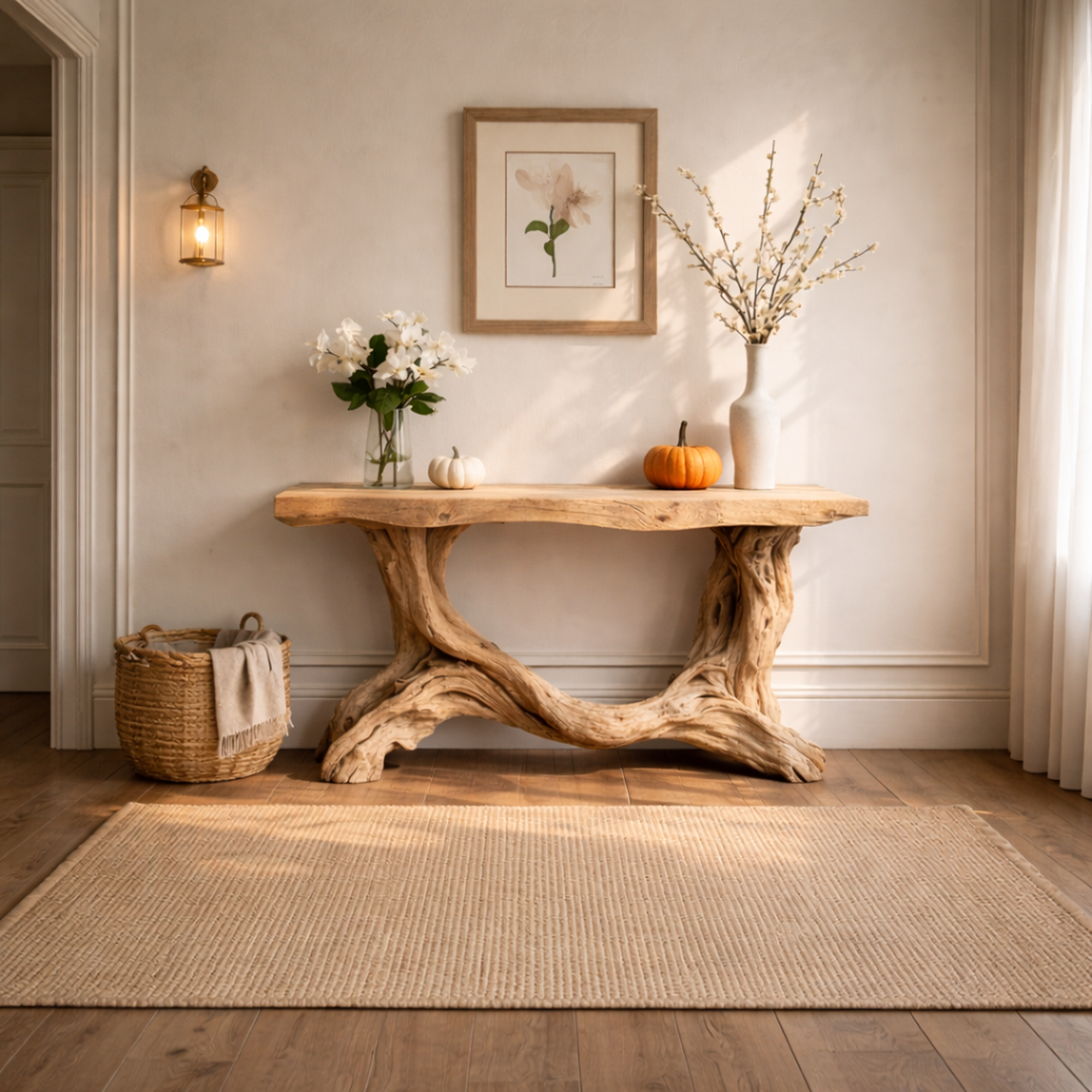 Sculptural Single Pedestal Console Table Handmade Statement Furniture For Living Room Decor