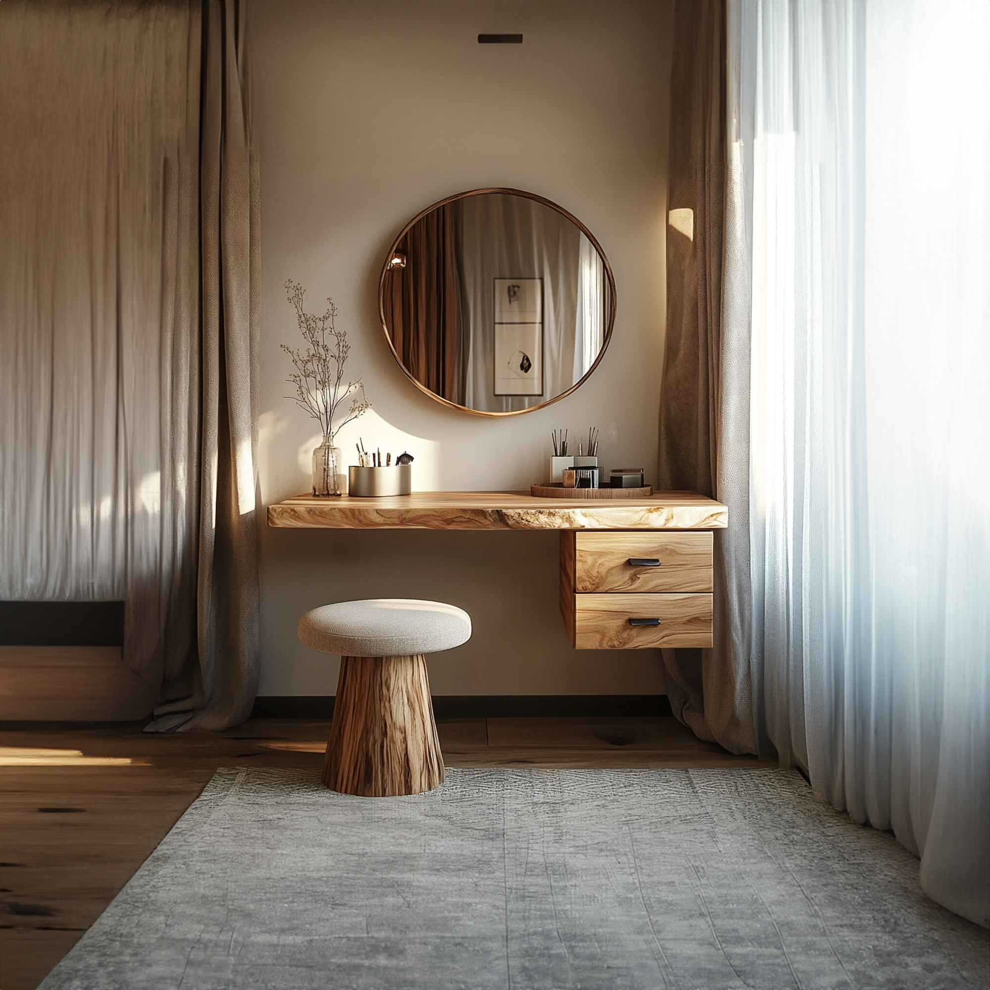 Modern Organic Solid Wood Dressing Table Bedroom Floating