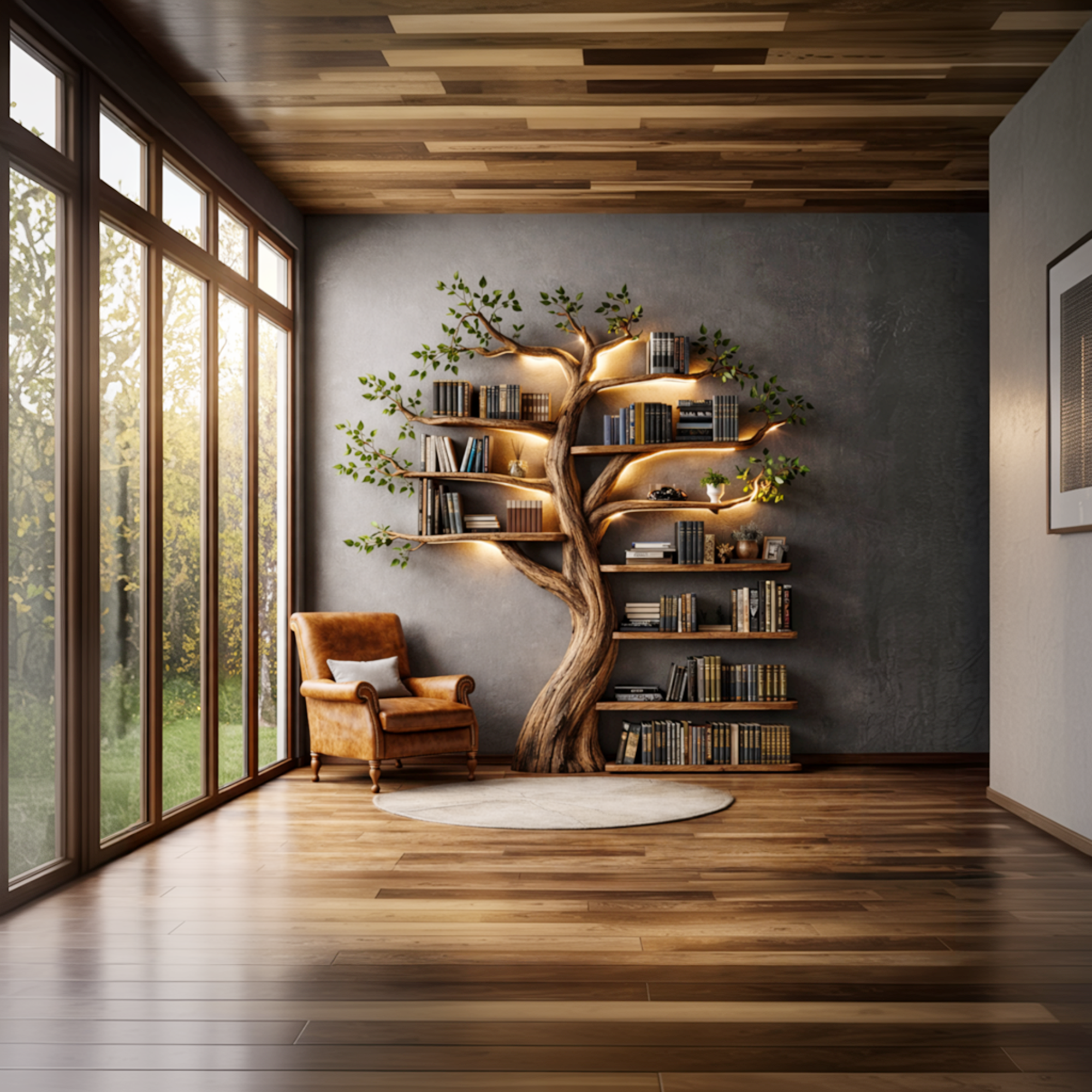 Organic Tree Bookshelf Living Room Interior Sculptural Wall Display