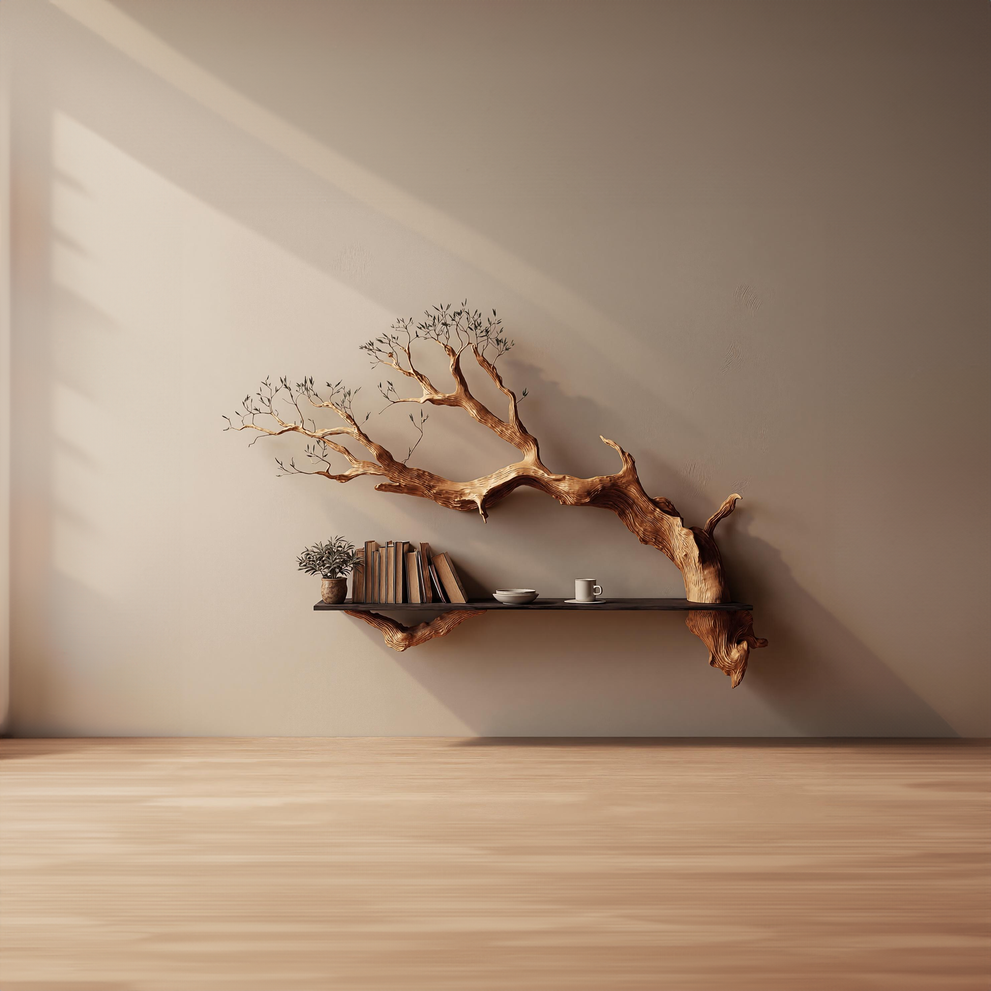Rustic Tree Branch Floating Shelf Living Room Wall Decor