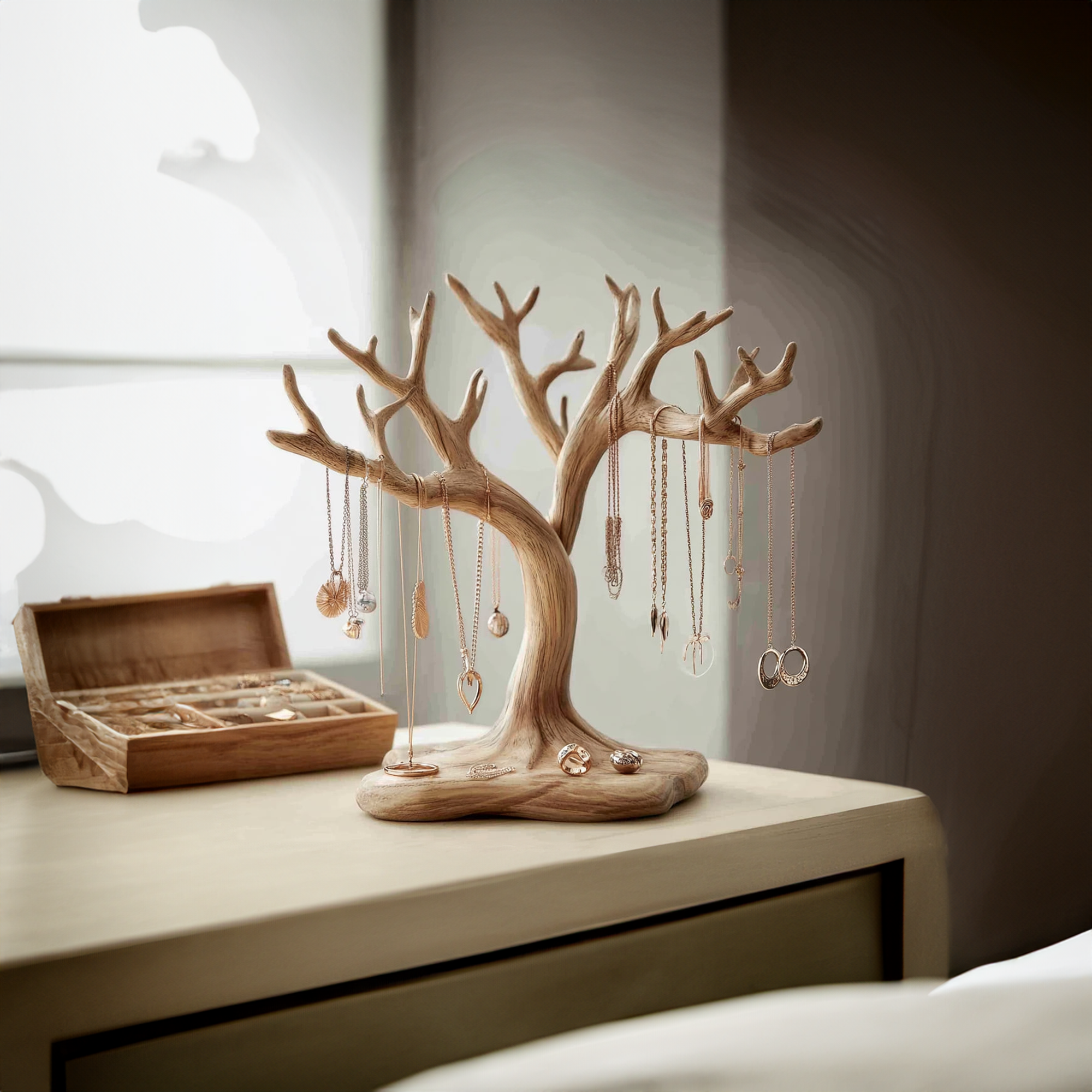 Organic Solid Wood Jewelry Tree Organizer Stand
