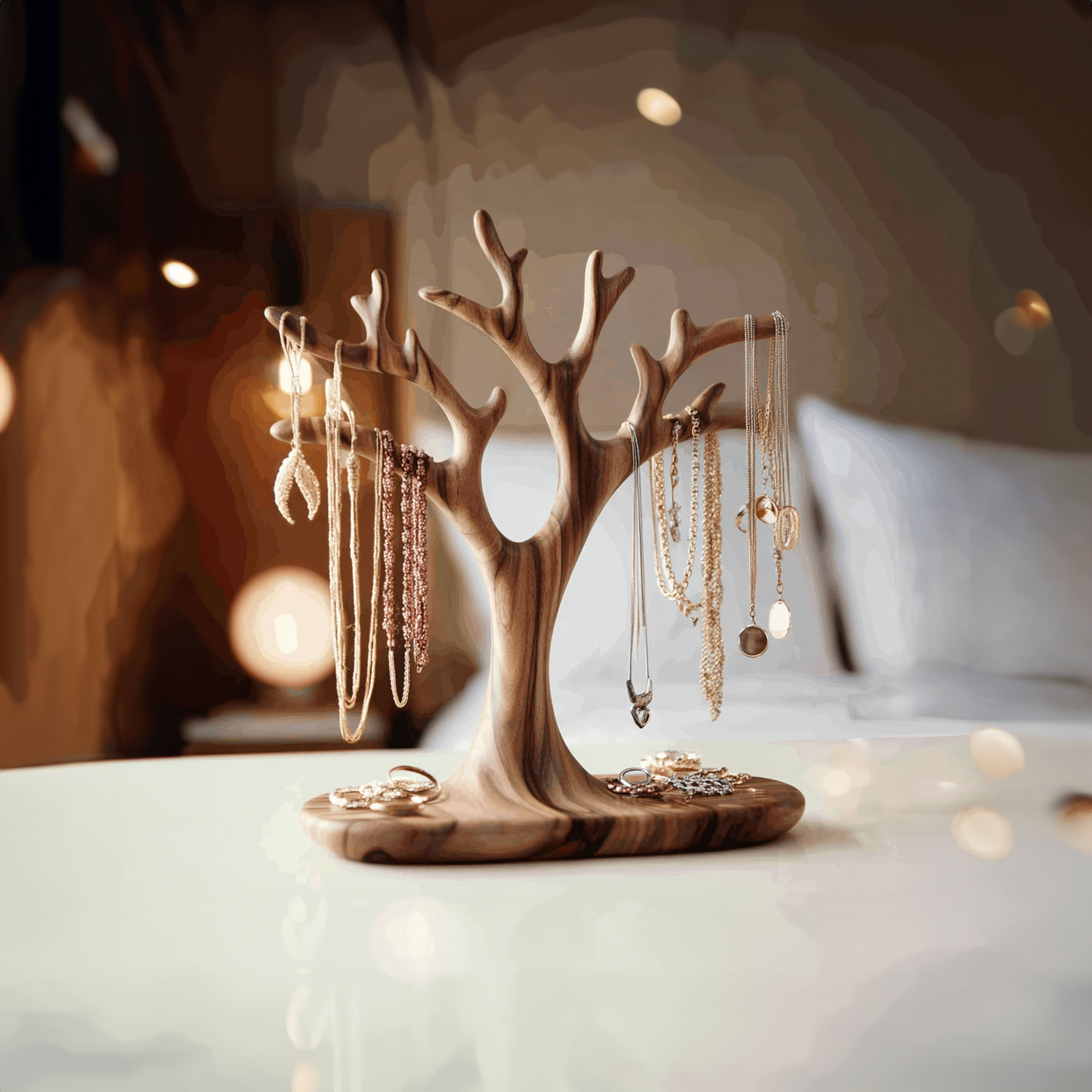 Organic Solid Walnut Jewelry Tree Organizer Stand
