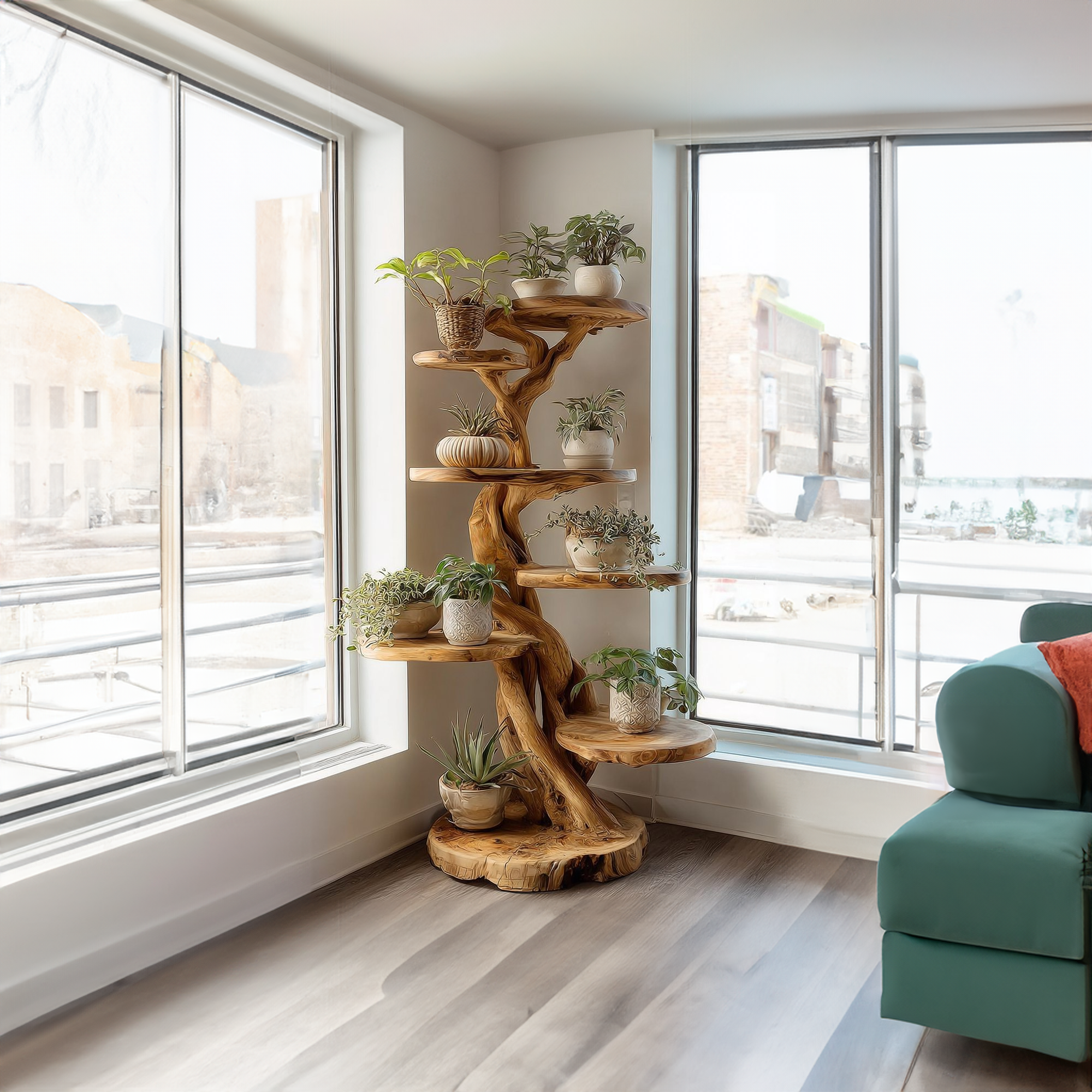 Rustic Tree Plant Shelf Natural Interior Design Home Decor
