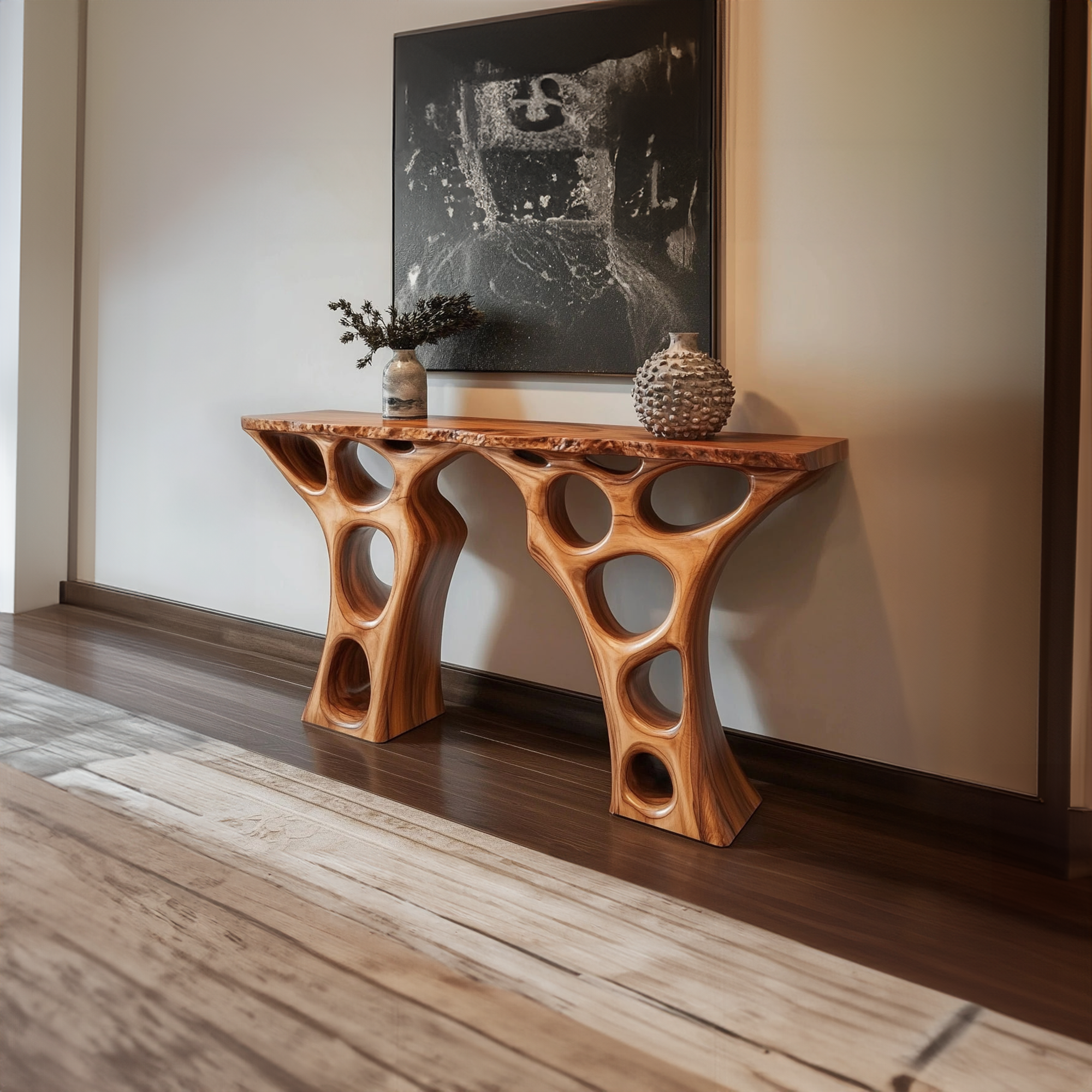 Mid Century Console Table Abstract Sculptural Base Luxury Foyer
