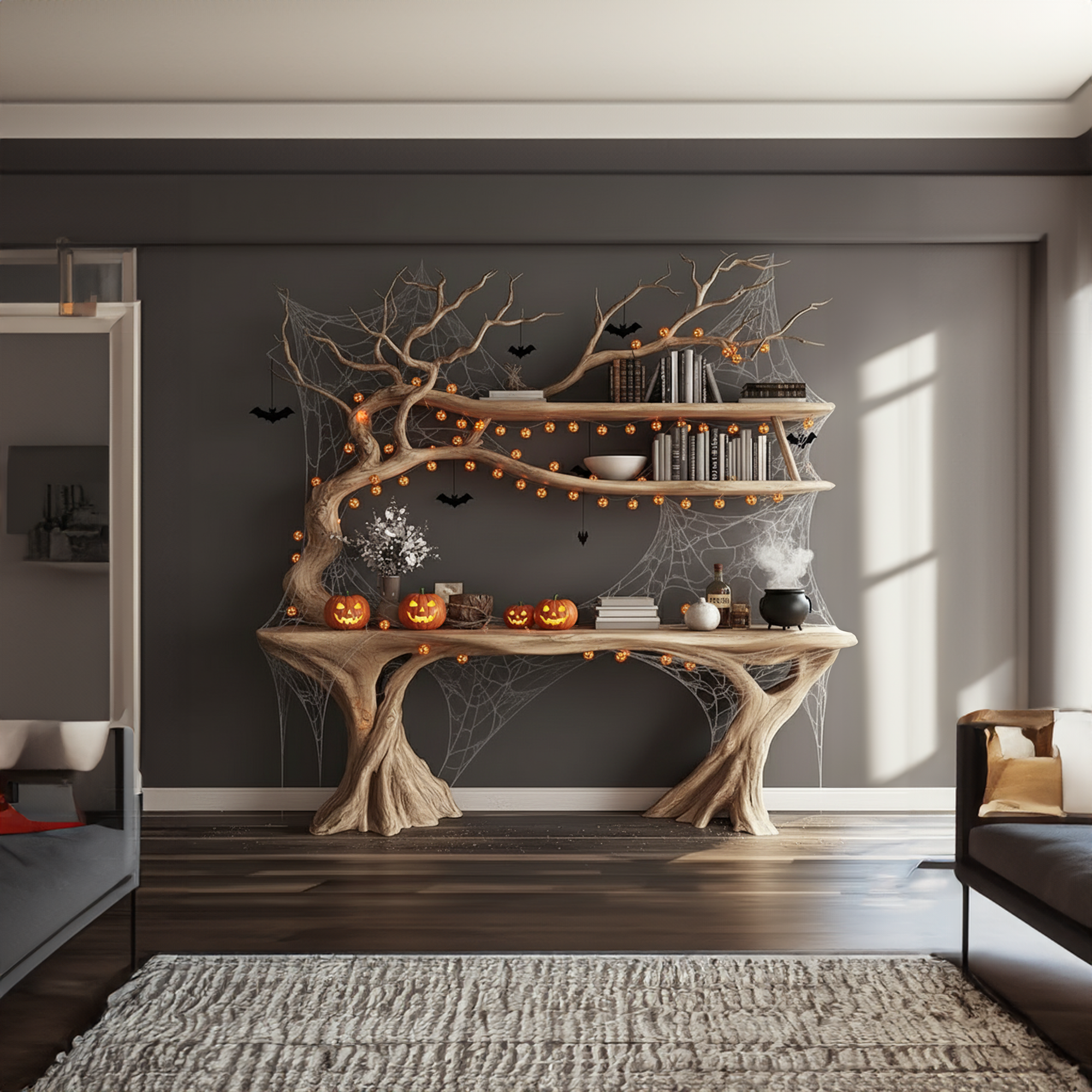 Mid Century Halloween Console Table Living Room