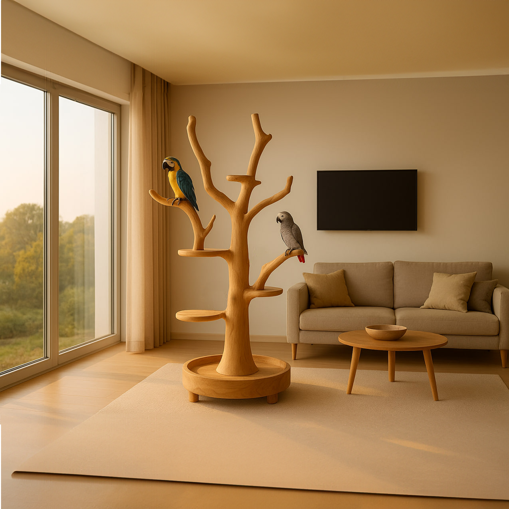 Rustic Wooden Parrot Tree Stand Living Room