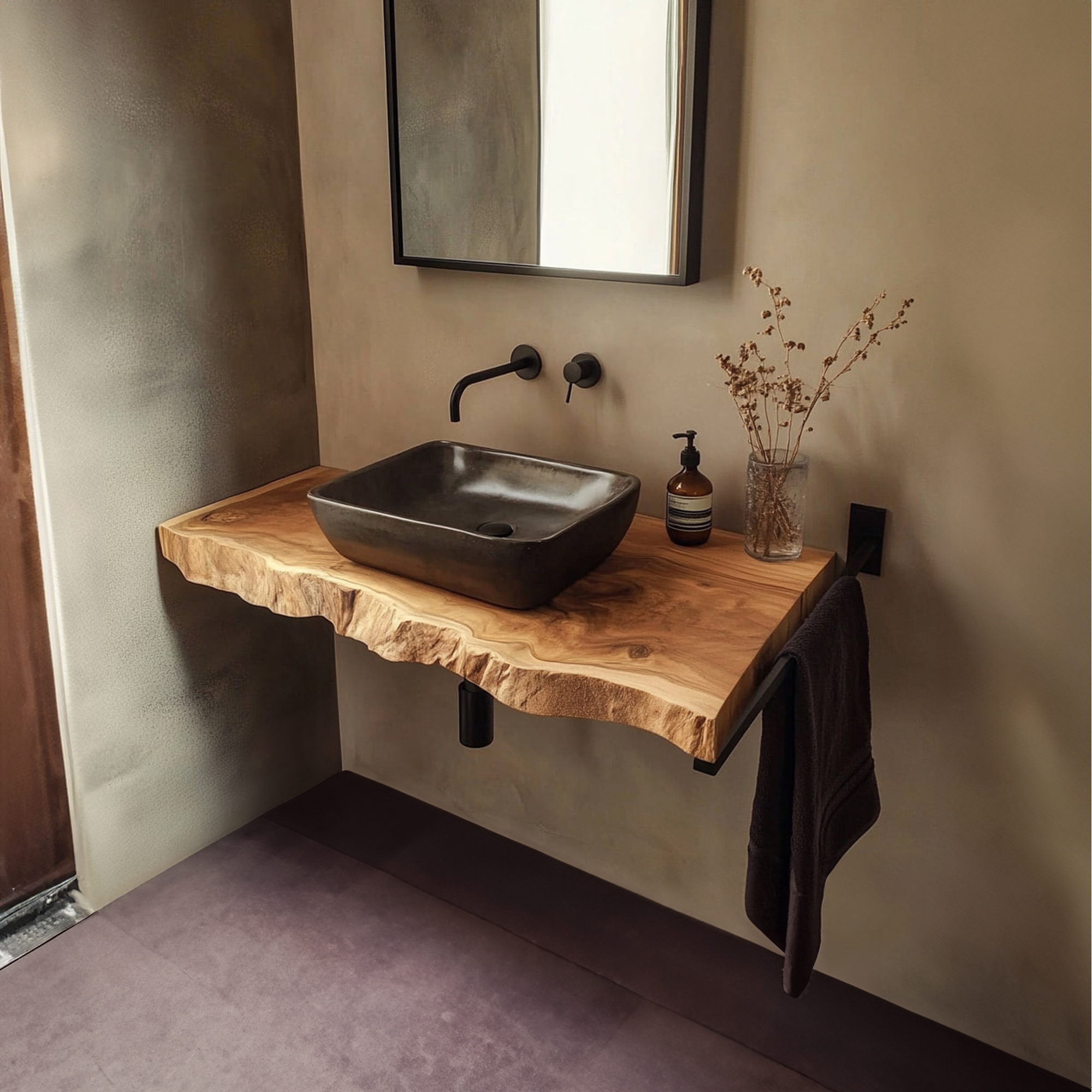 Mid Century Bathroom Vanity Shelf Live Edge Wood Bathroom Decor
