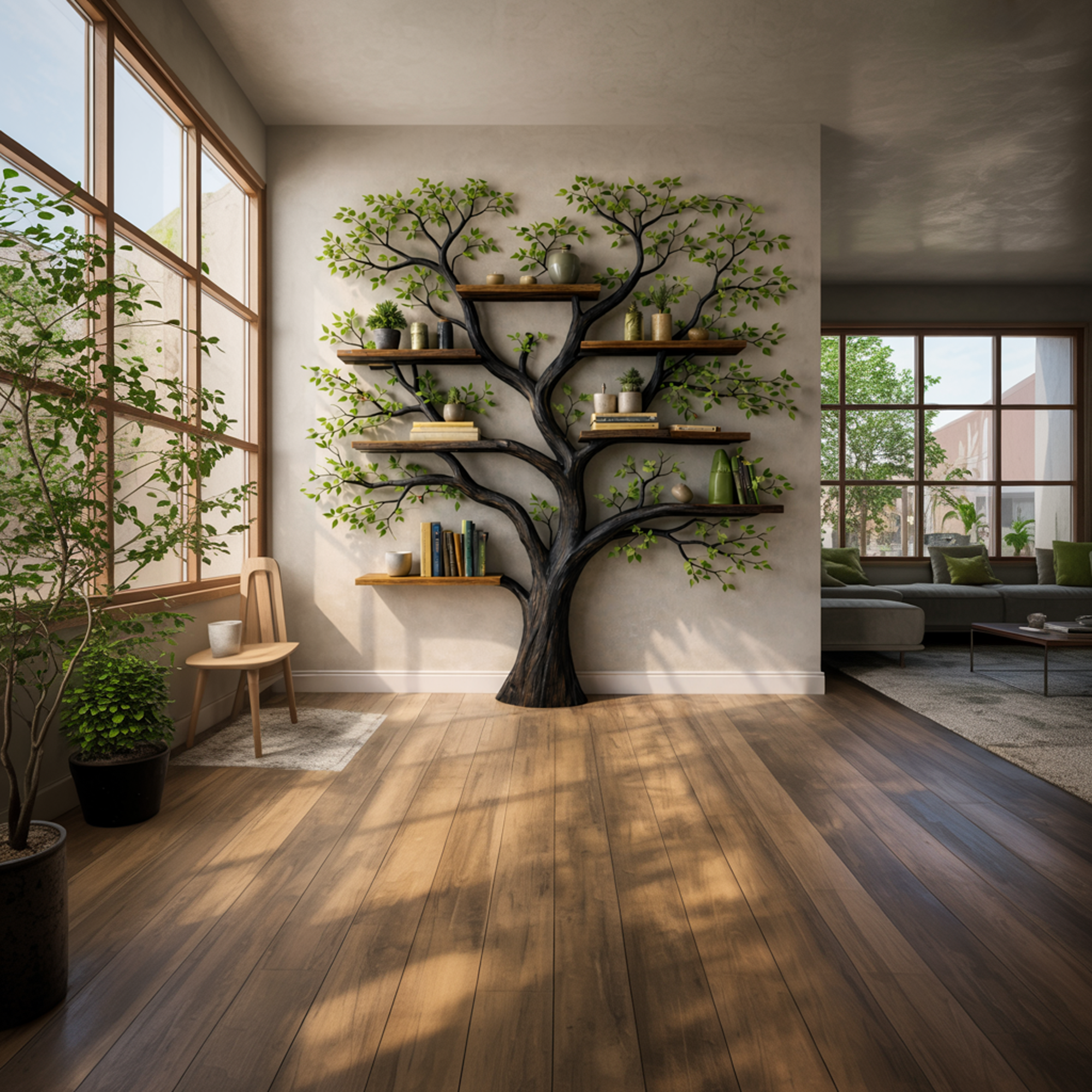Handcrafted Tree Storage Bookcase Living Room Interior Living Wall Feature