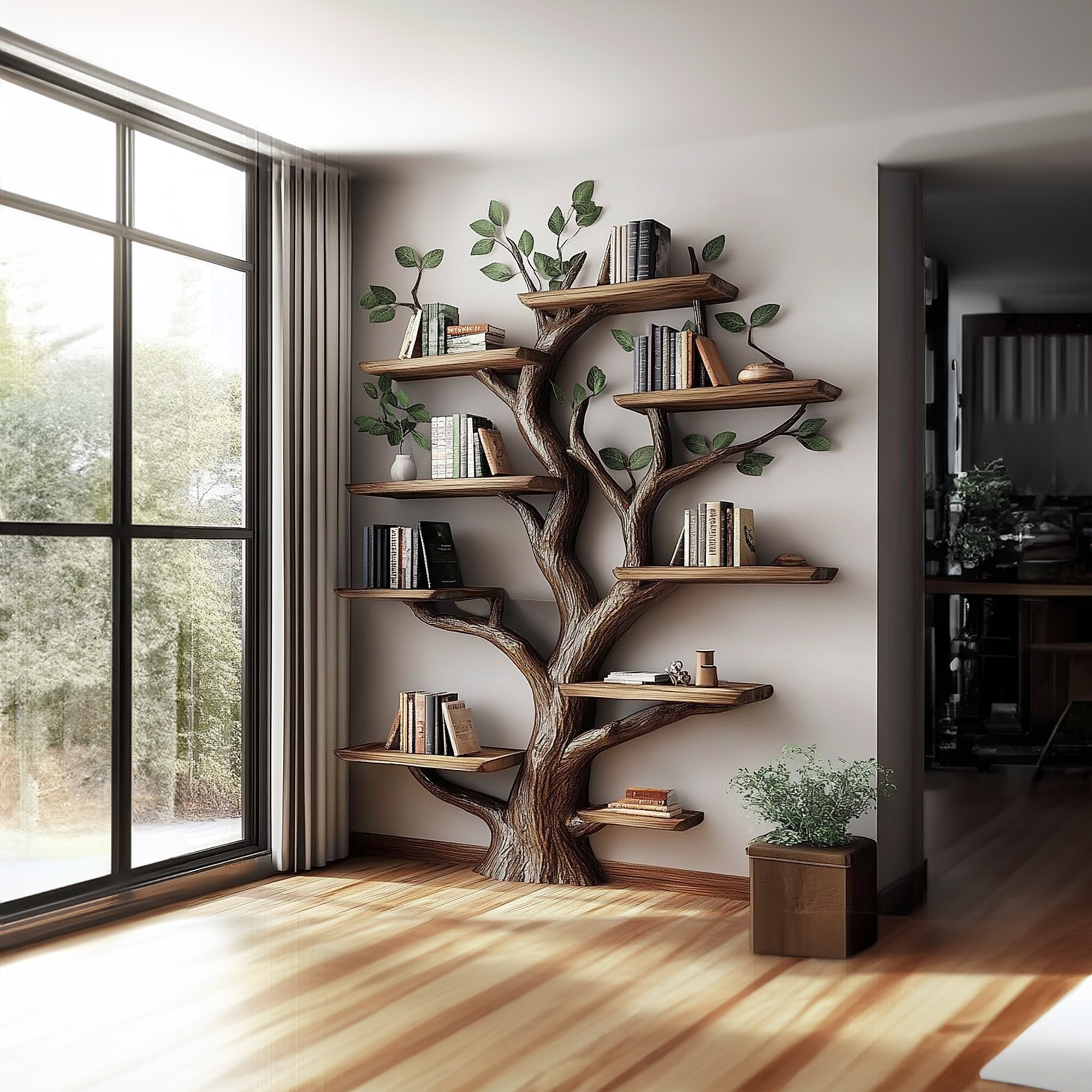 Sculptural Tree Wall Bookshelf For Living Room