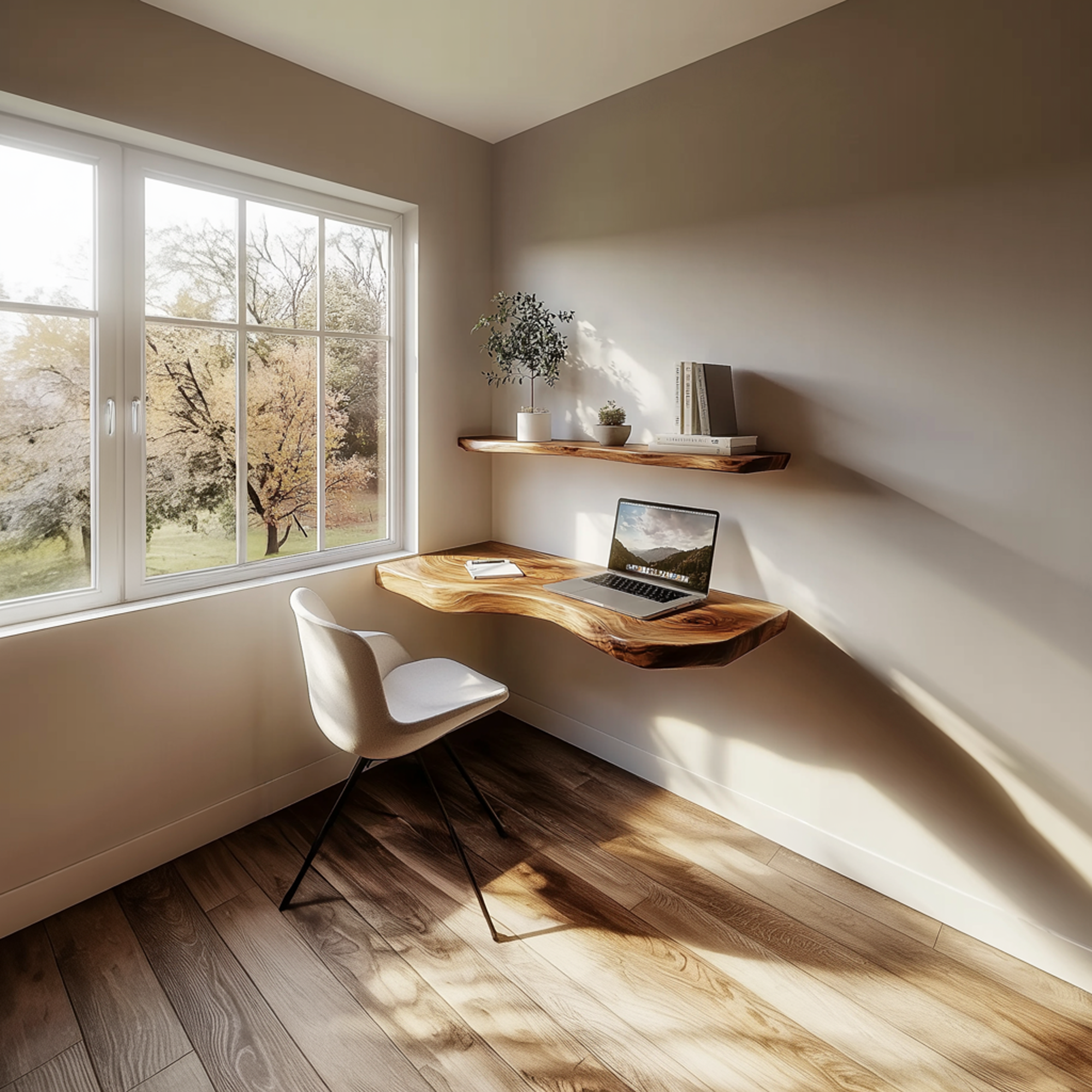 Minimal Live Edge Wall Desk Solid Wood Home Office Style