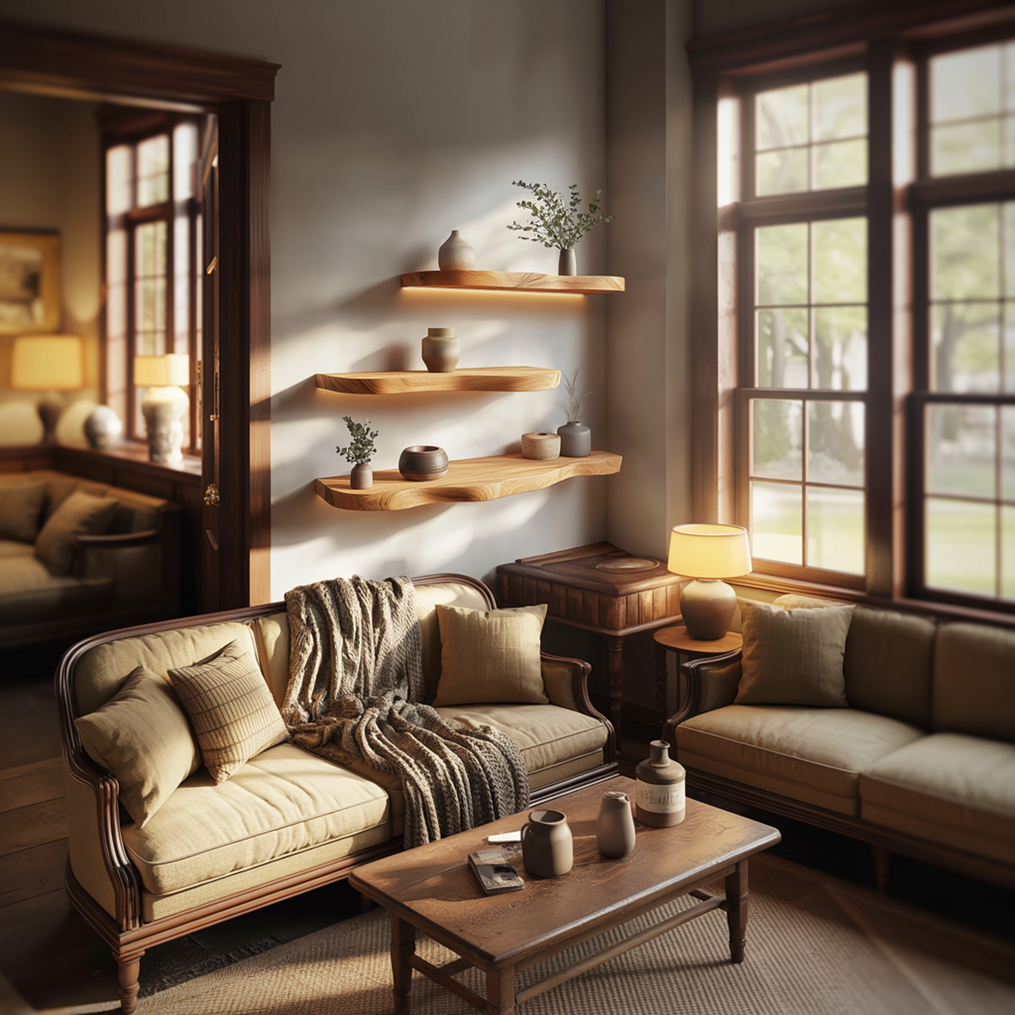 Minimal Solid Wood Floating Shelves For Living Room