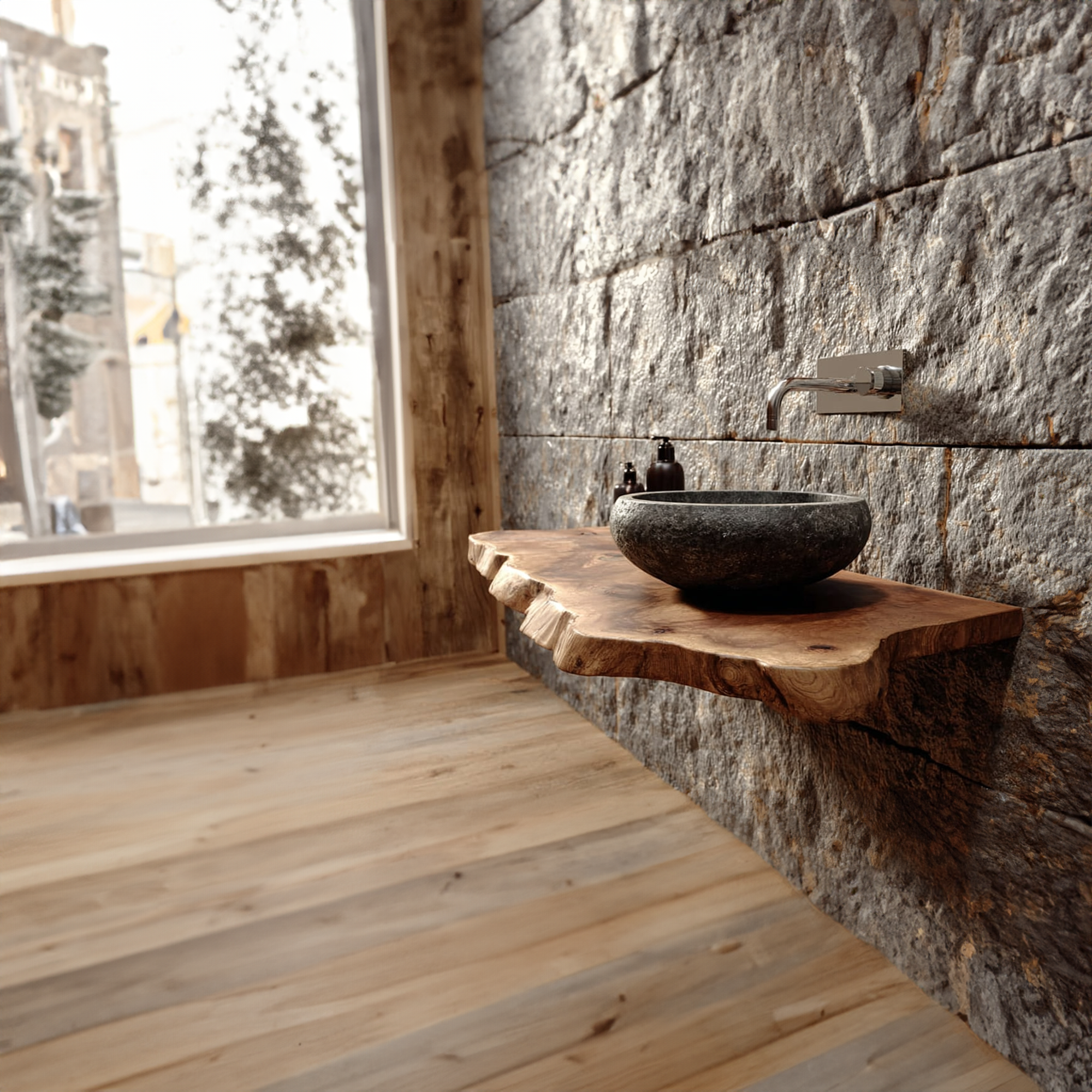 Rustic Shelf Natural Edge Vanity Washroom