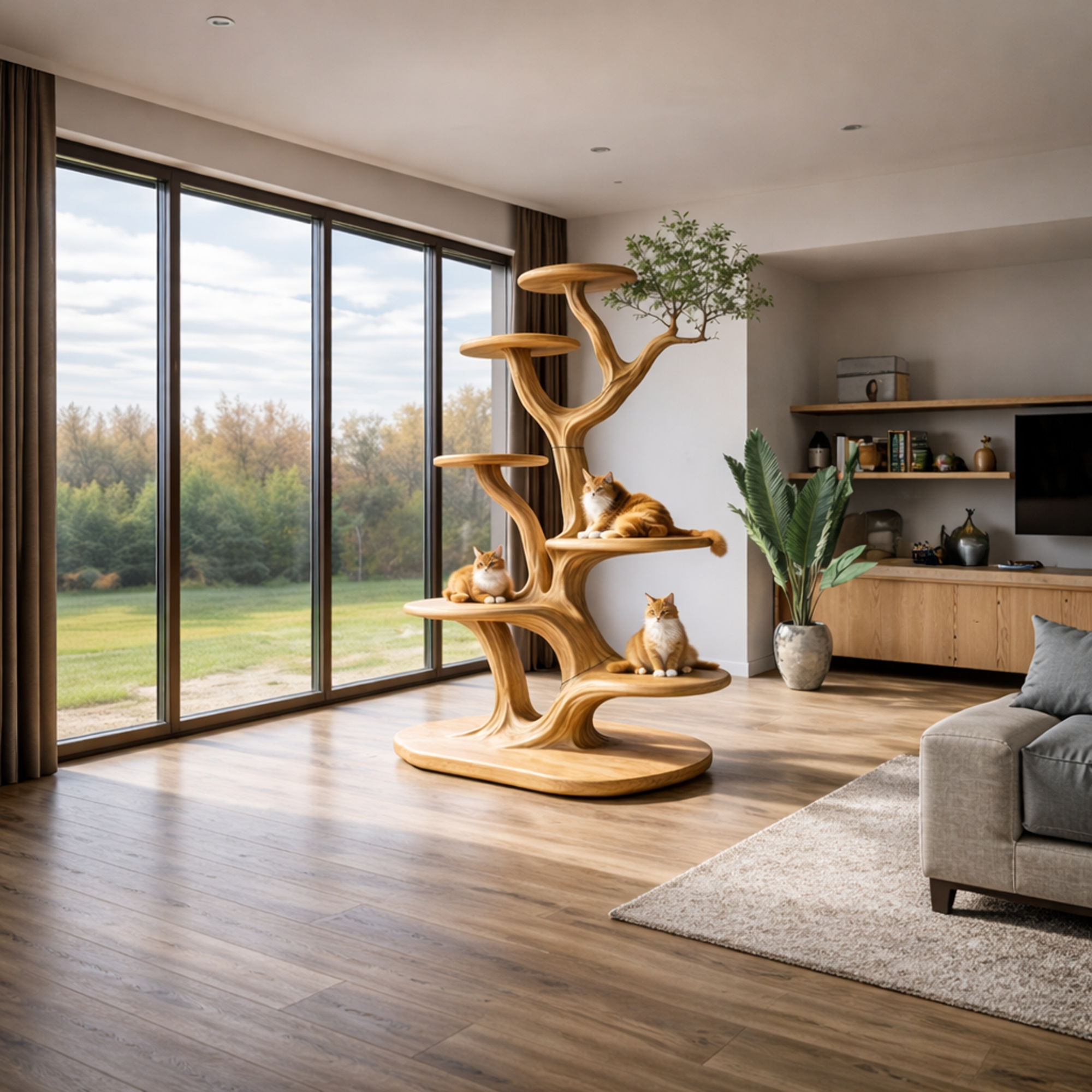 Rustic Tree Cat Play Tower Artistic Living Room