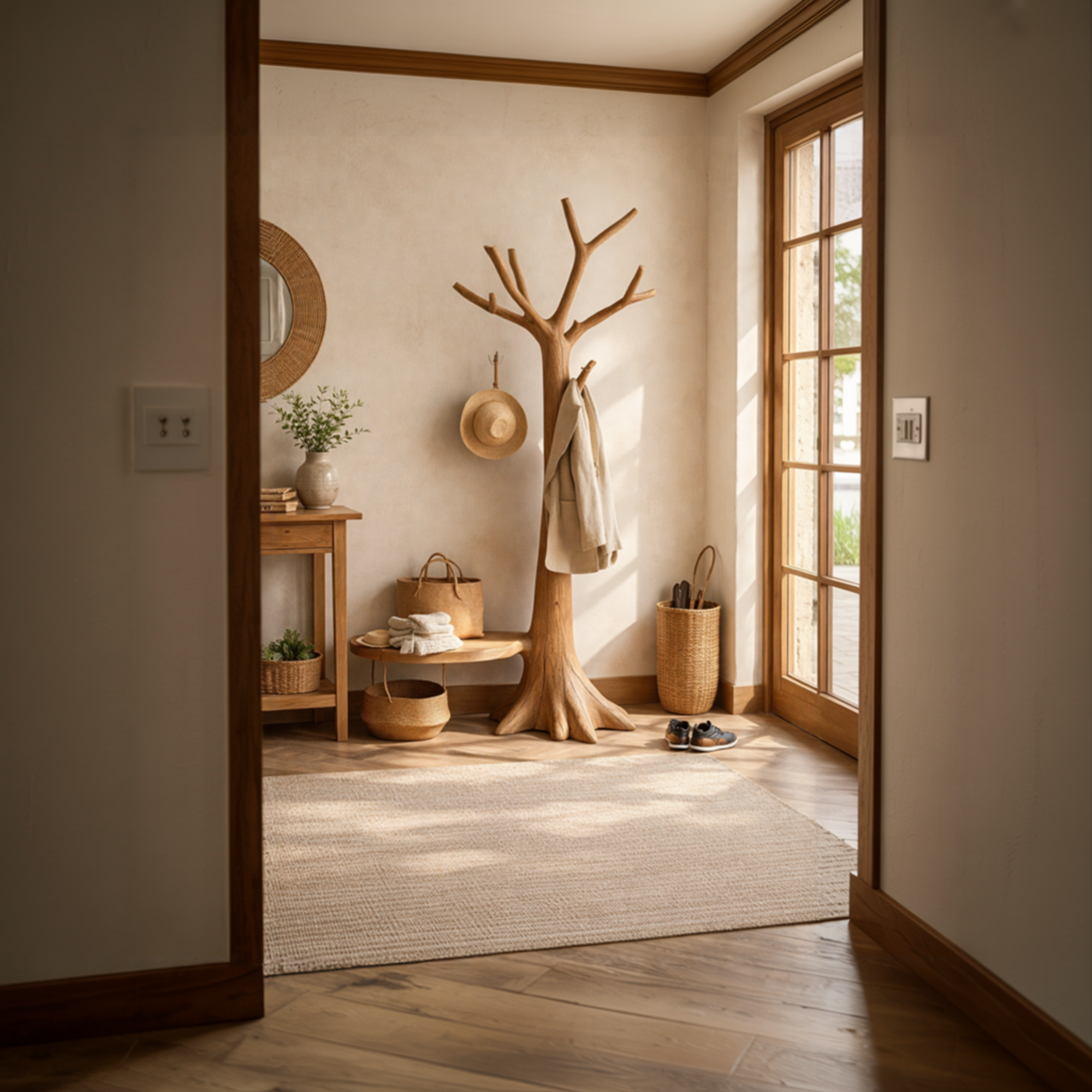 Sculptural Tree Coat Rack Solid Wood Entryway Interior Statement Decor