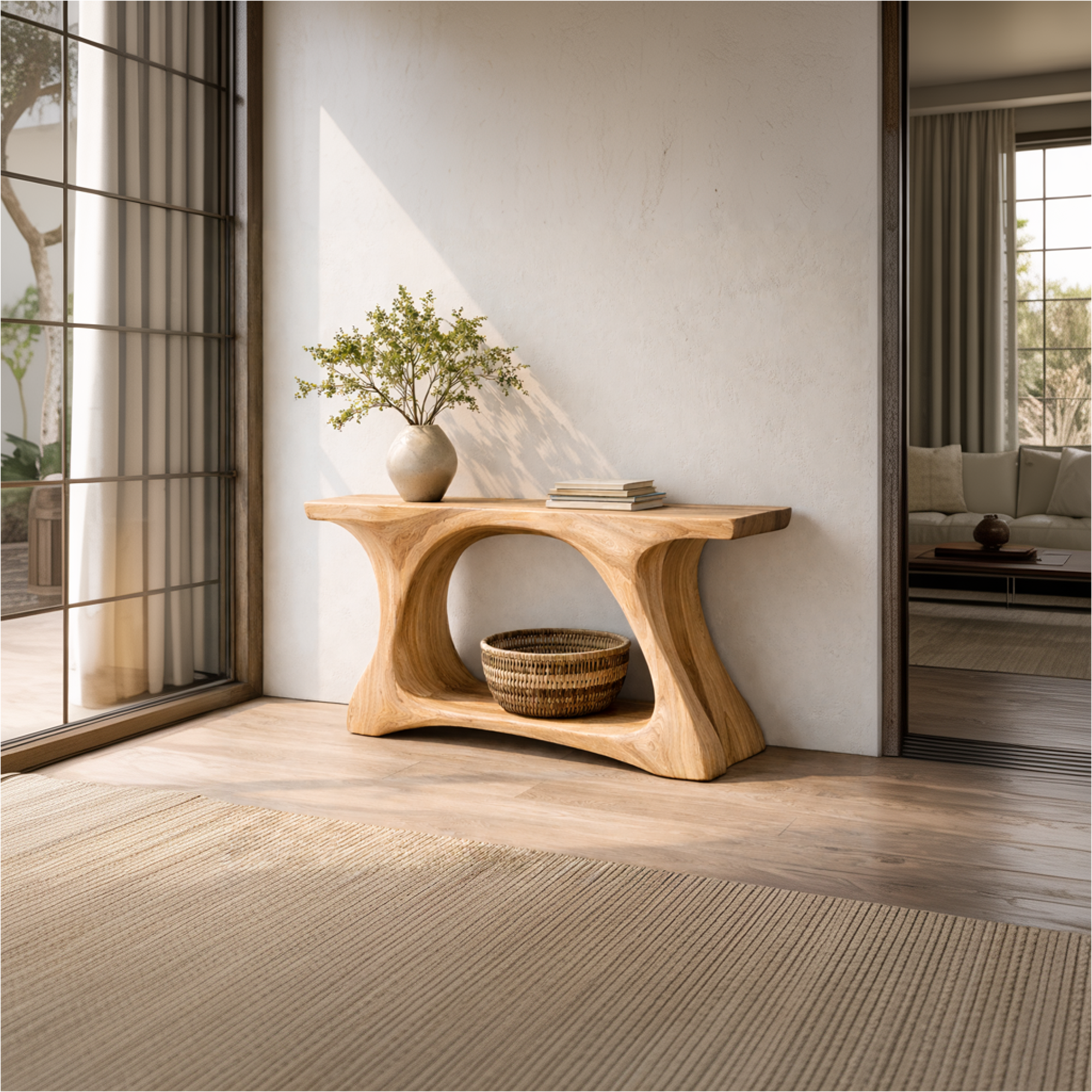 Rustic Console Table Organic Curved Base For Display