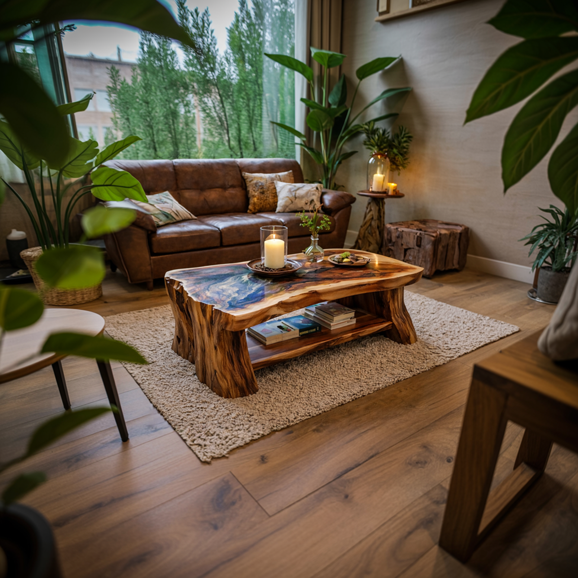 Reclaimed Slab Wood Coffee Table Living Room