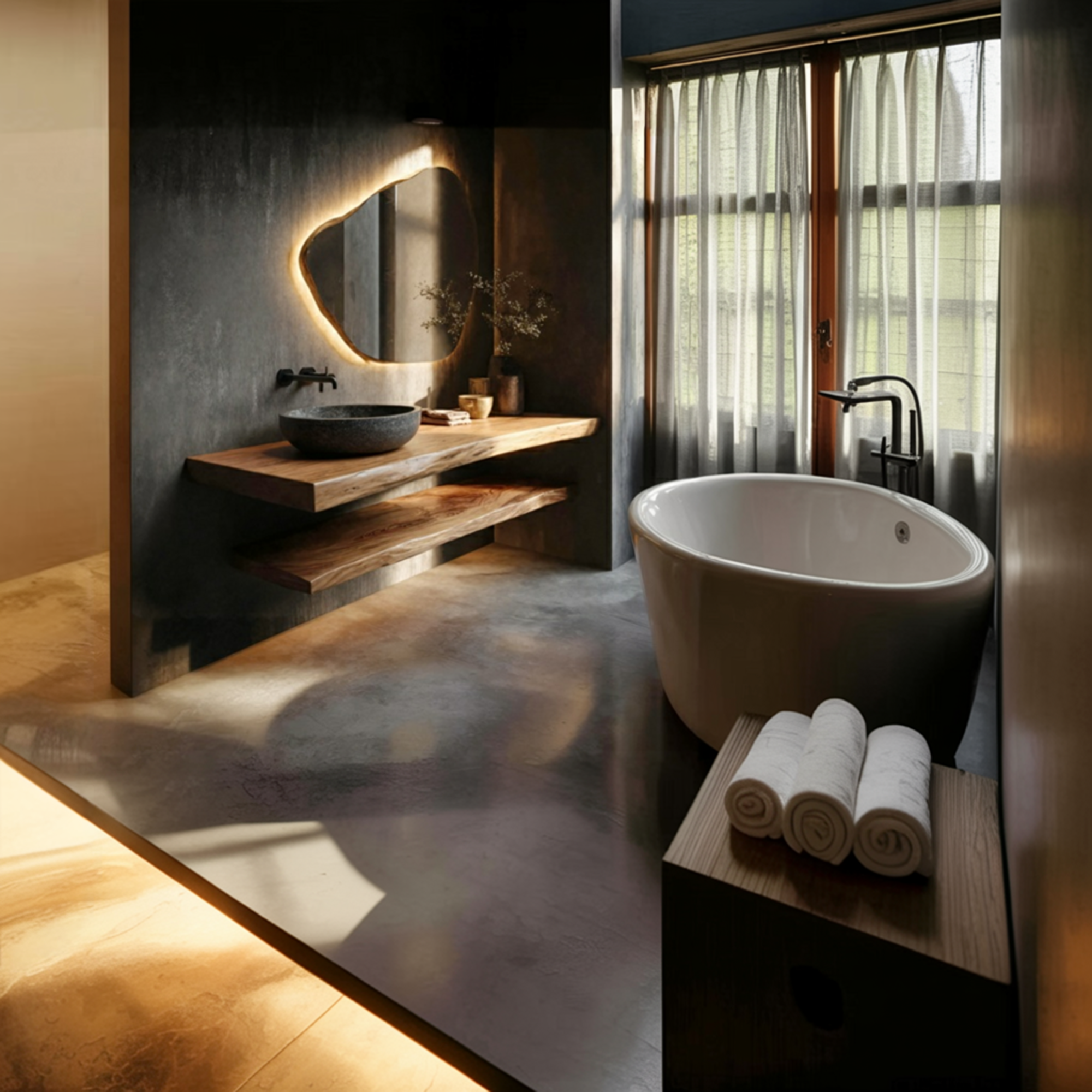 Japandi Style Bathroom Vanity Live Edge Floating Counter Shelf