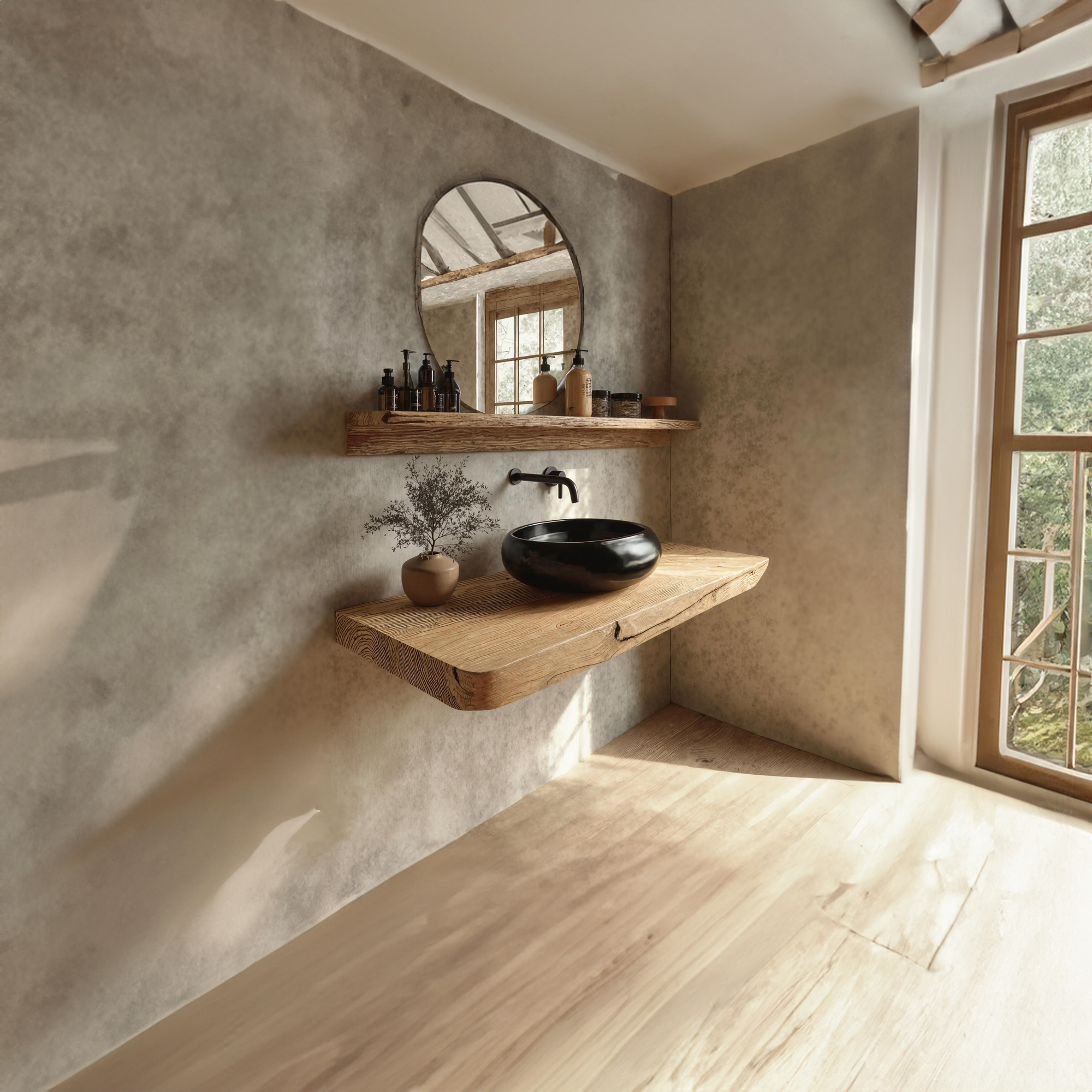 Rustic Floating Shelf Natural Edge Vanity Bathroom