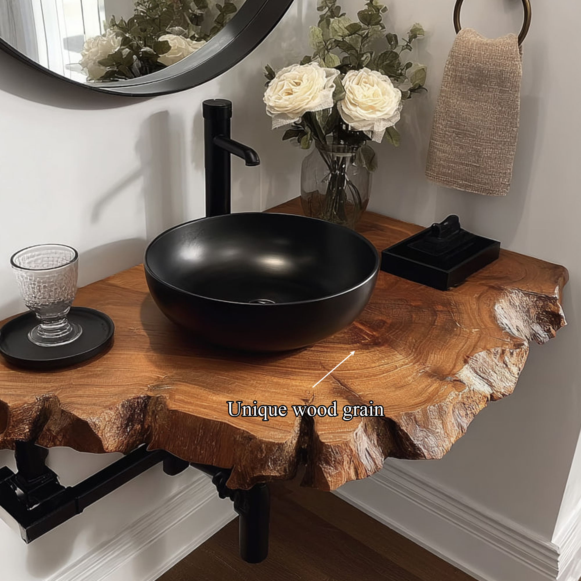 Rustic Floating Shelf Narrow Vanity Powder Room