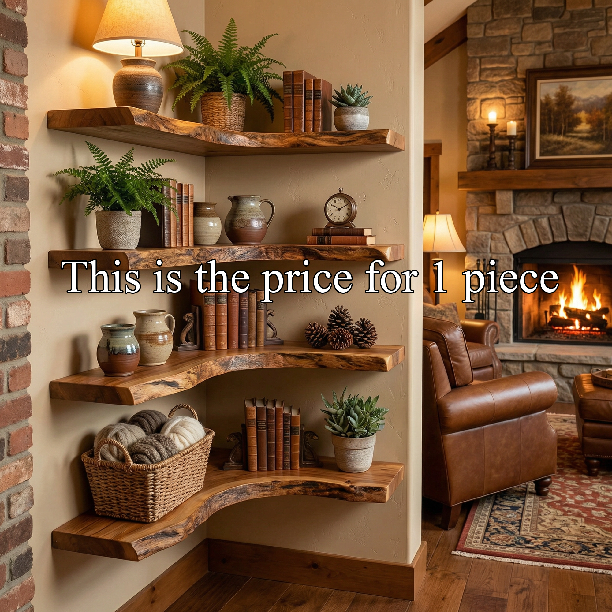 Modern Traditional Corner Floating Shelves Solid Wood Living Room Accent