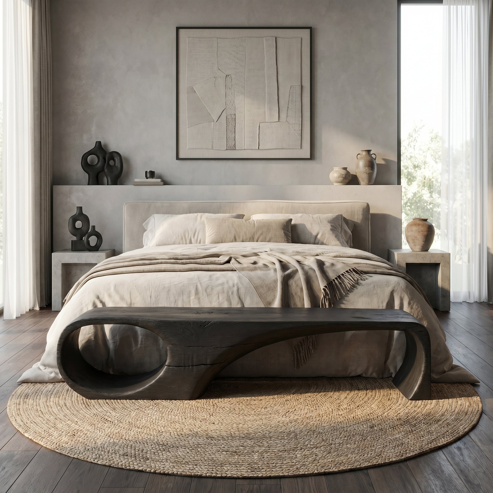 Modern Sculptural End Of Bed Bench For Bedroom And Interior Decor