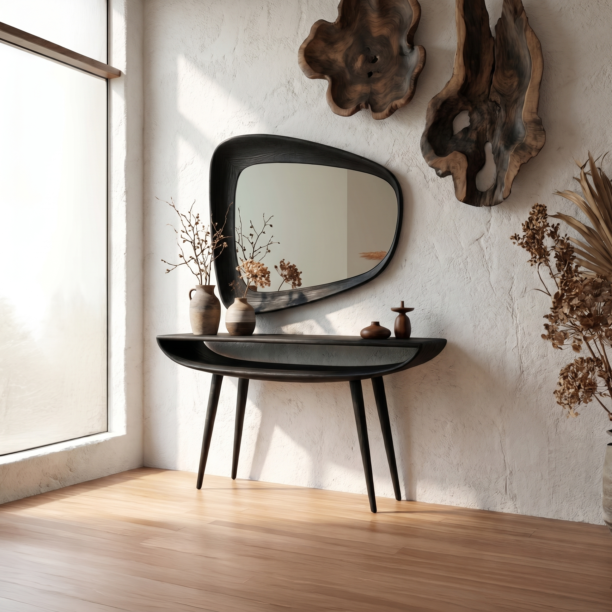 Mid Century Curved Console Table For Entryway And Bedroom