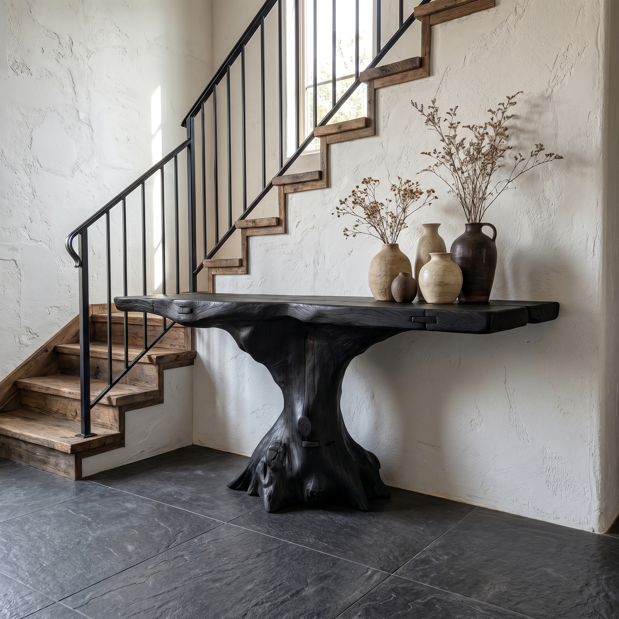 Rustic Console Table Organic Wood Slab Artist Studio