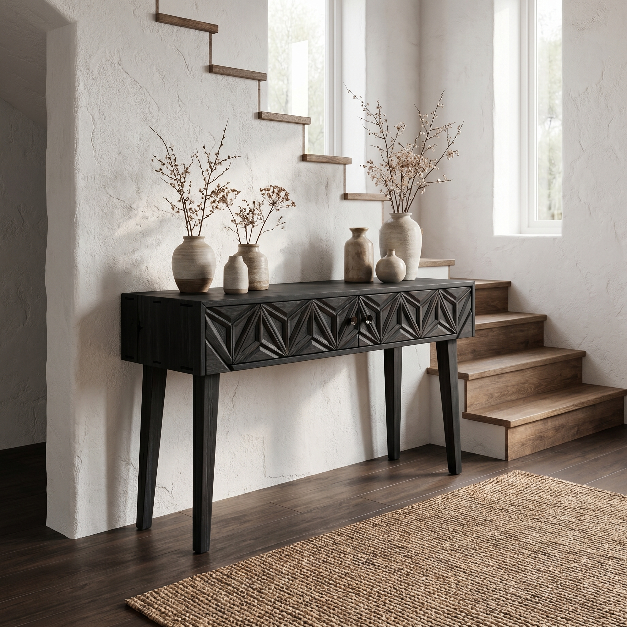 Rustic Carved Console Table Christmas Entryway Holiday Decor