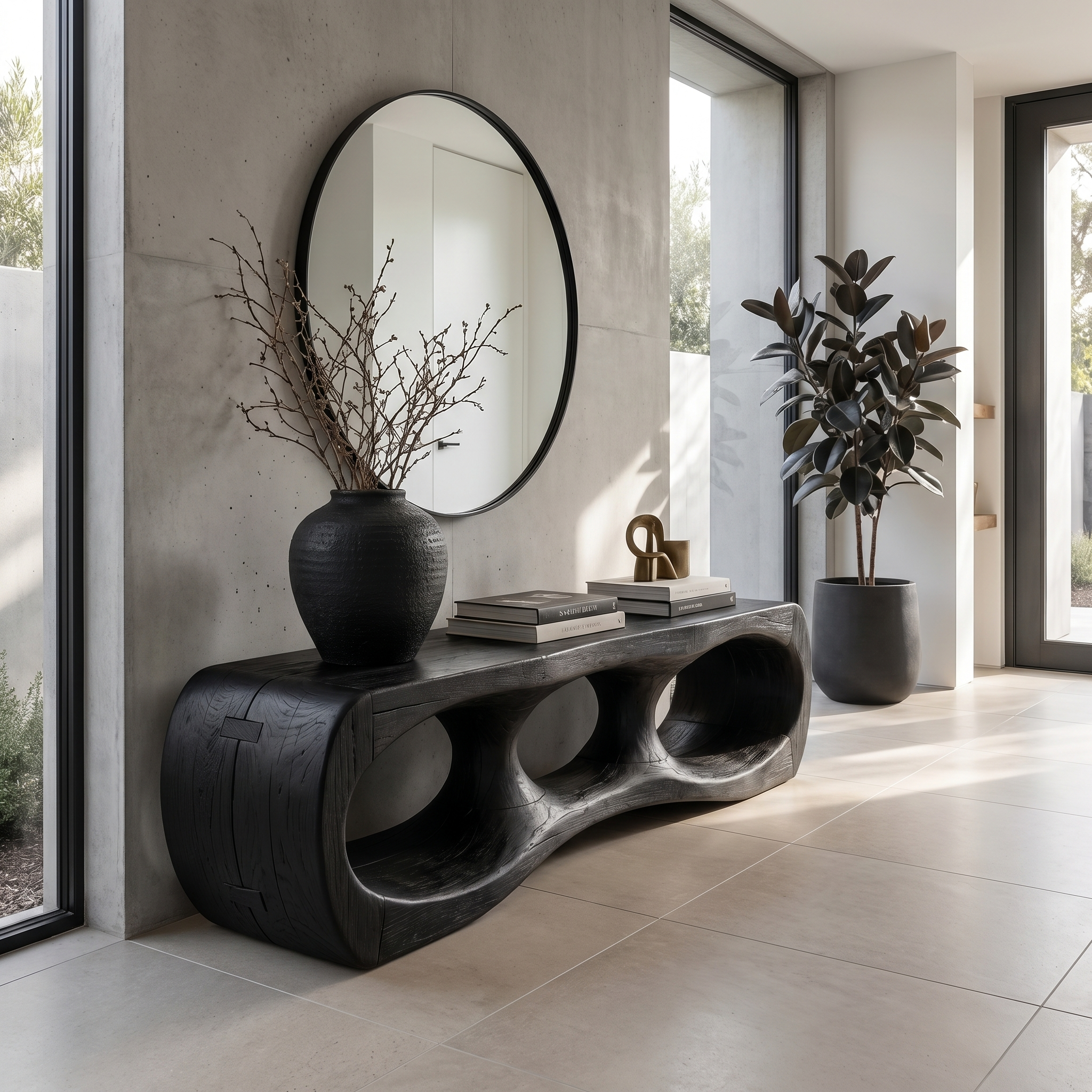 Rustic Sculptural Silhouette Bench For Living Room And Hallway