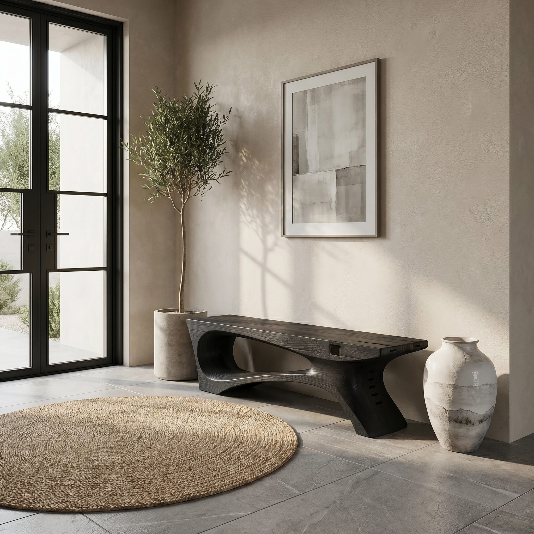 Rustic Contemporary Void Bench For Entryway And Interior