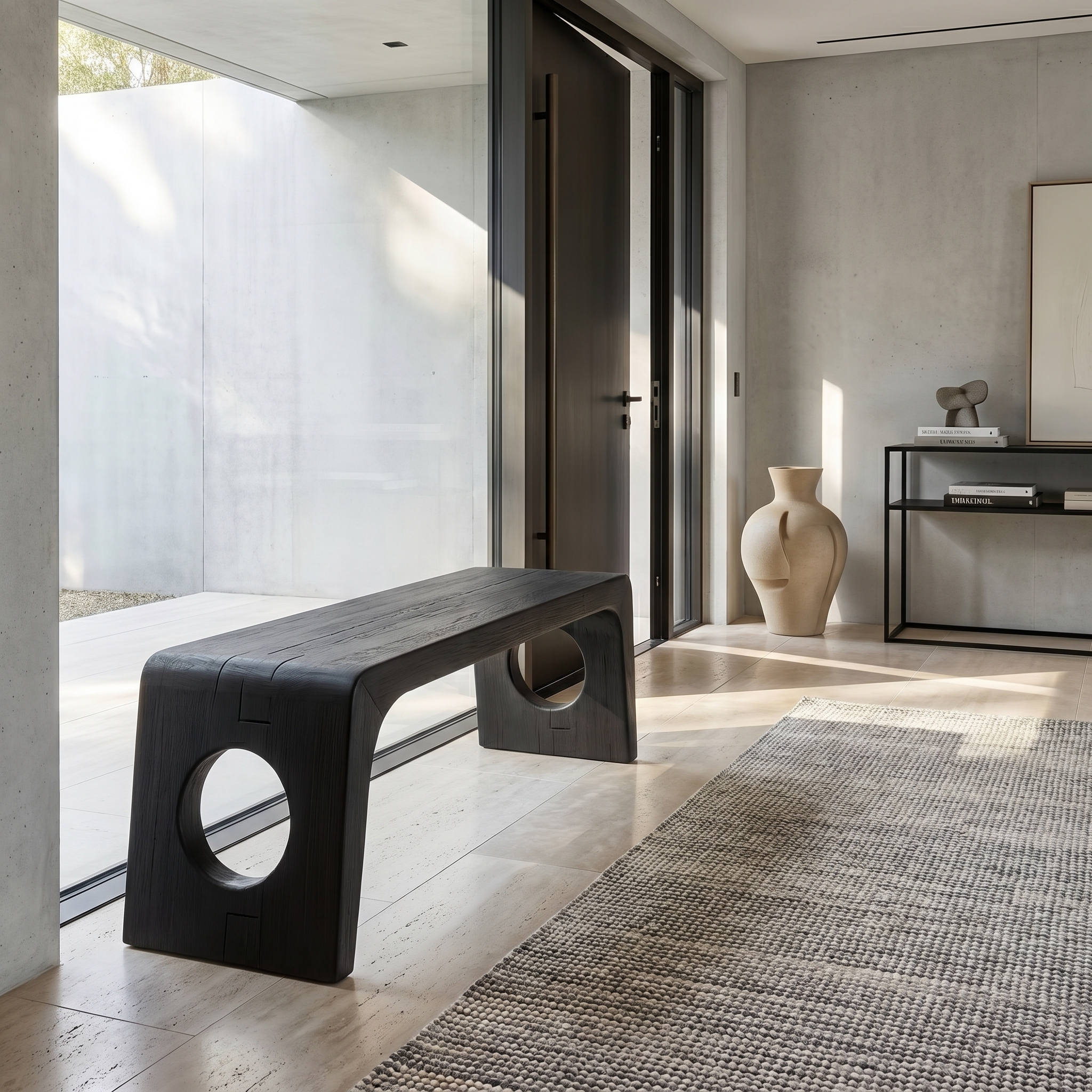 Rustic Minimal Sculptural Bench For Living Room And Hallway