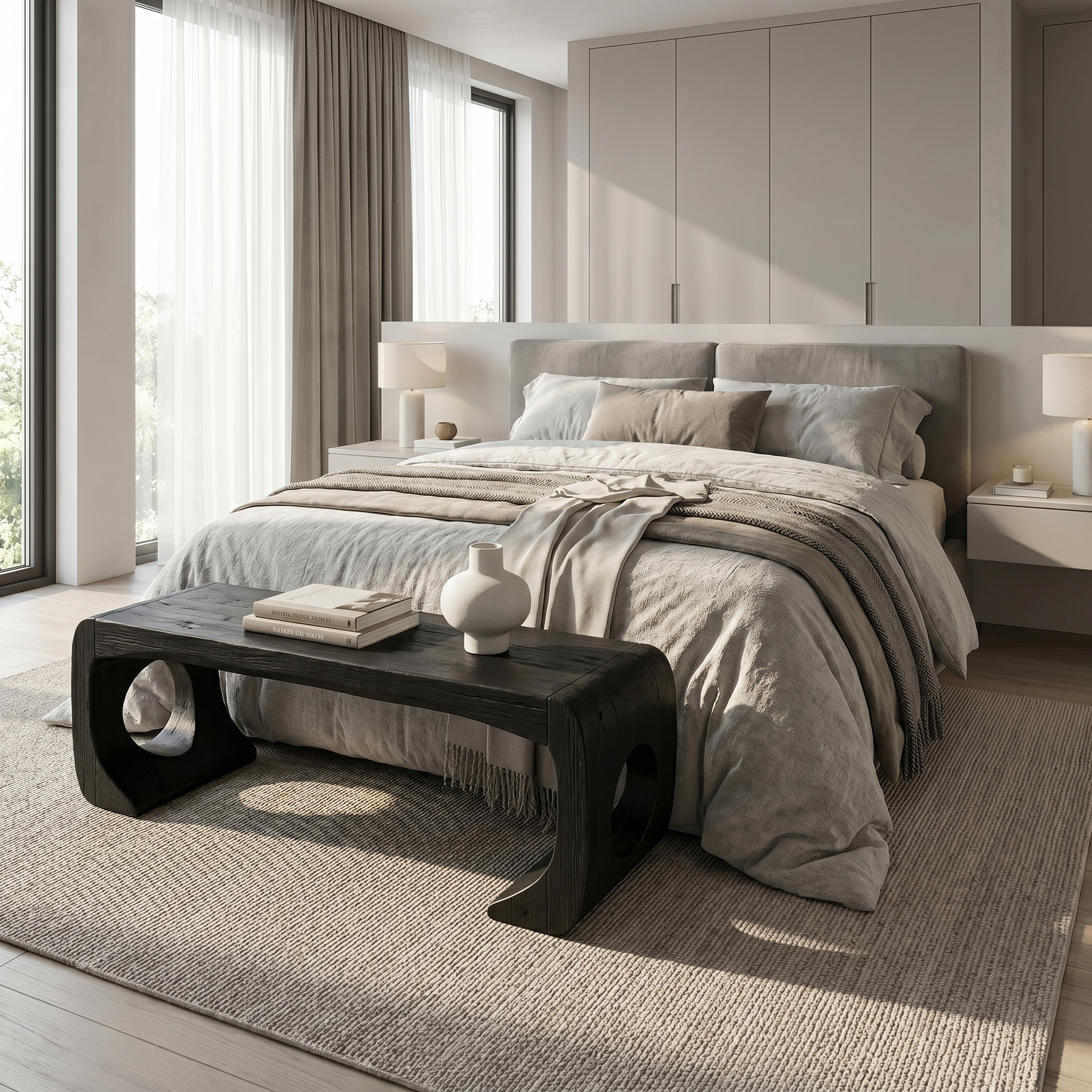 Rustic Modern Sculptural Bench For Entryway And Gallery Space