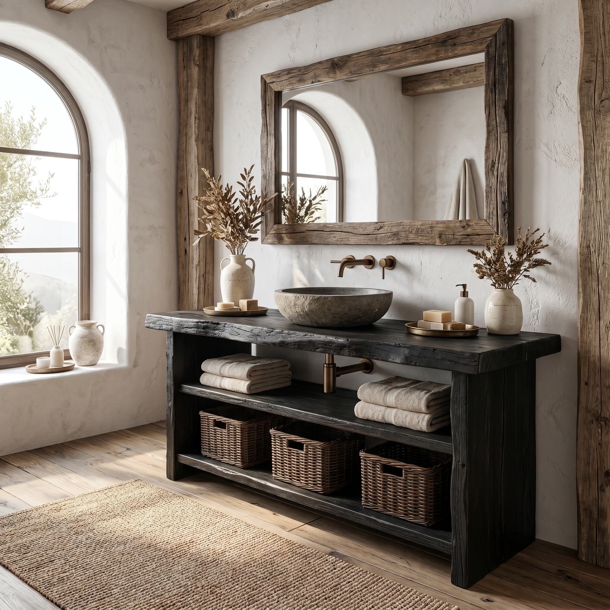 Rustic Bathroom Vanity Console Storage